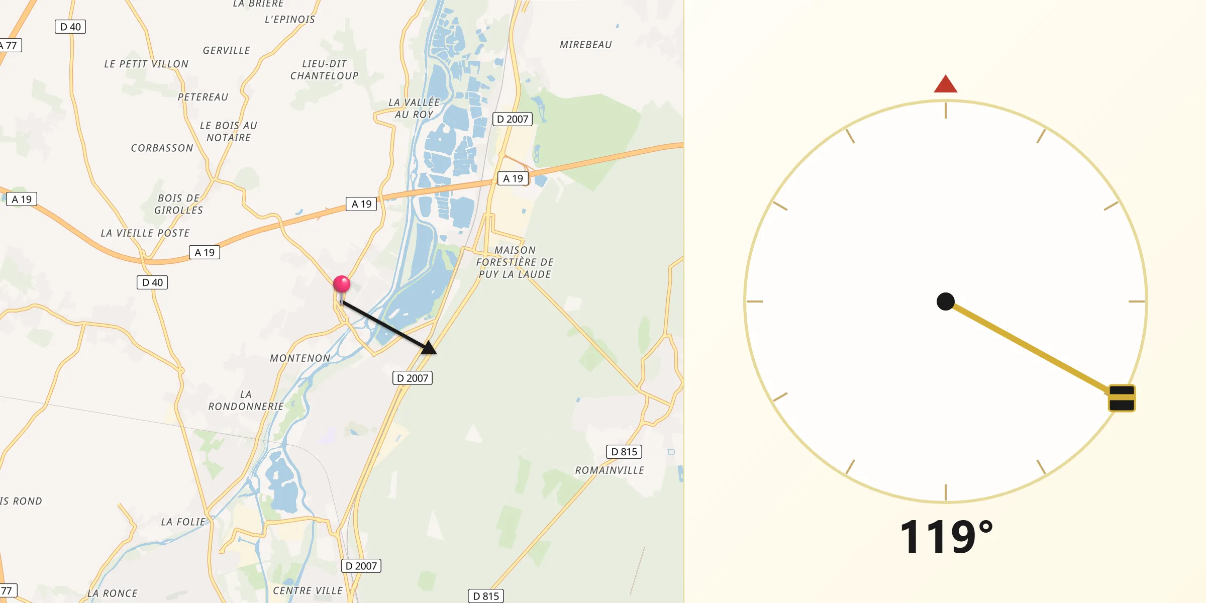 Direction vers la Qibla depuis Cepoy