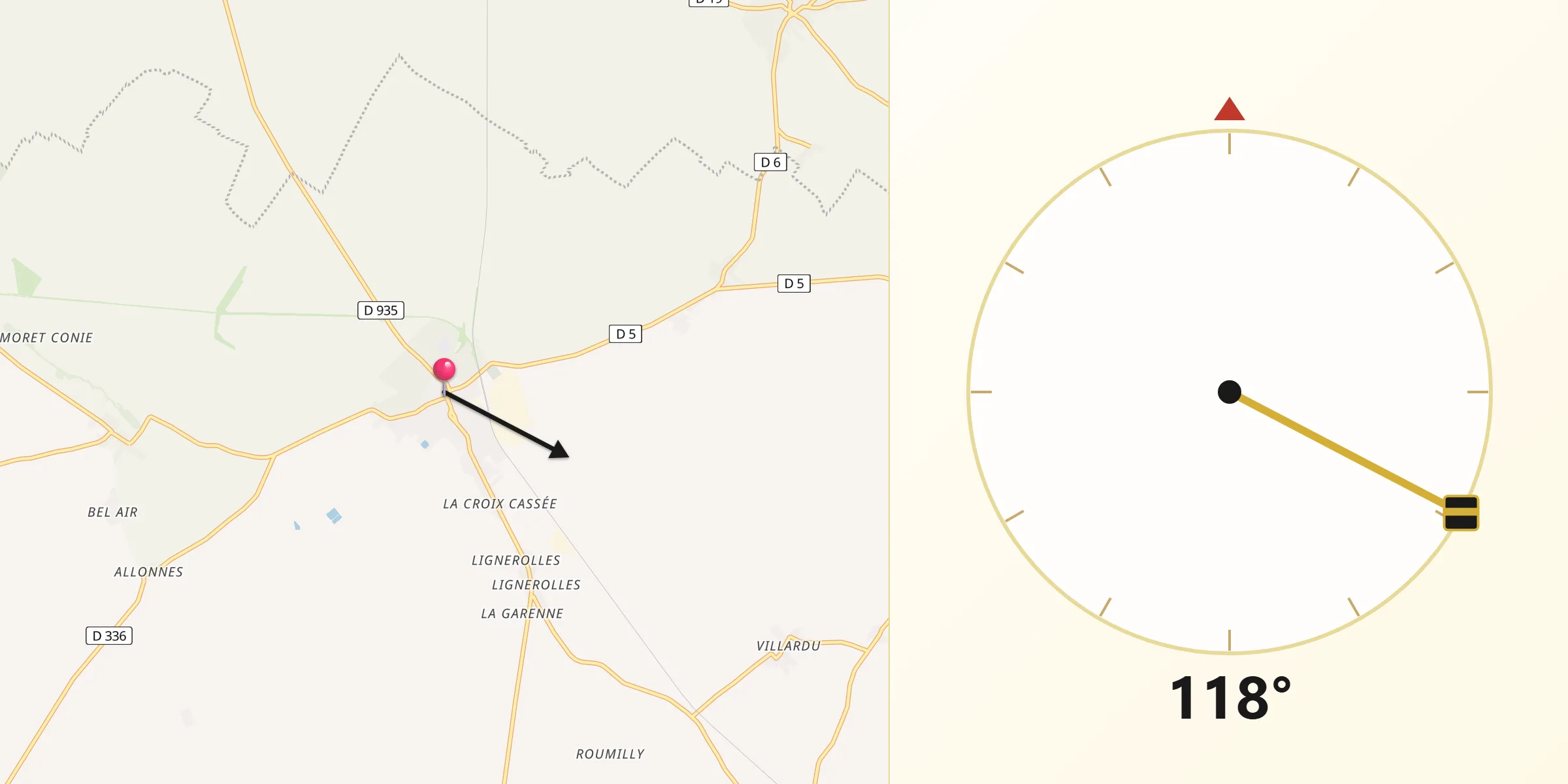 Direction vers la Qibla depuis Patay
