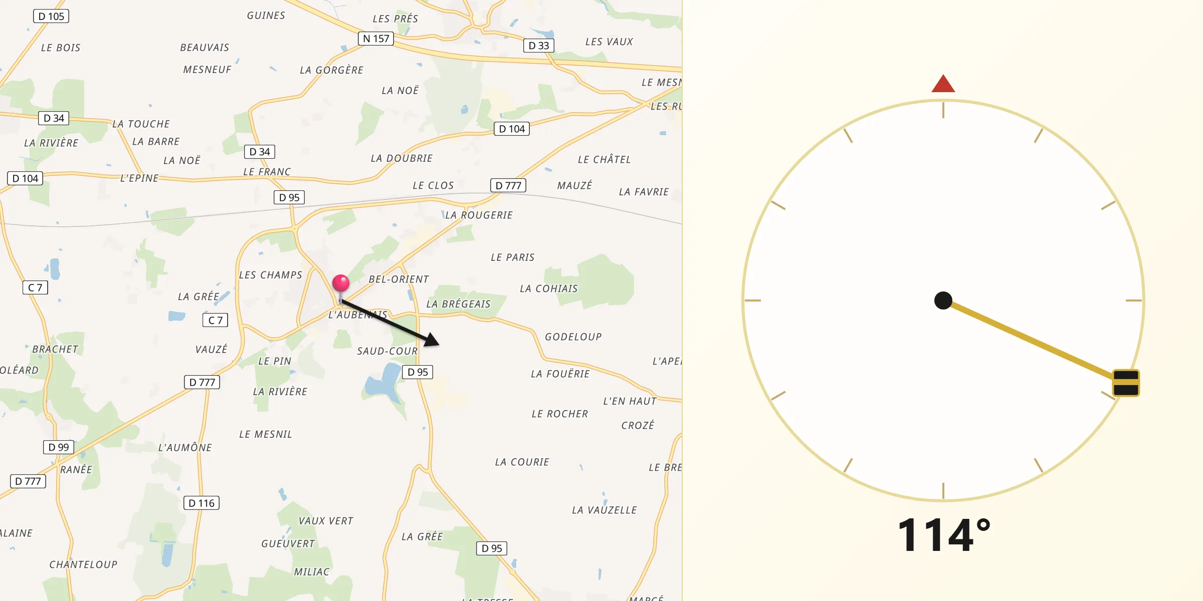 Direction vers la Qibla depuis Louvigné-de-Bais