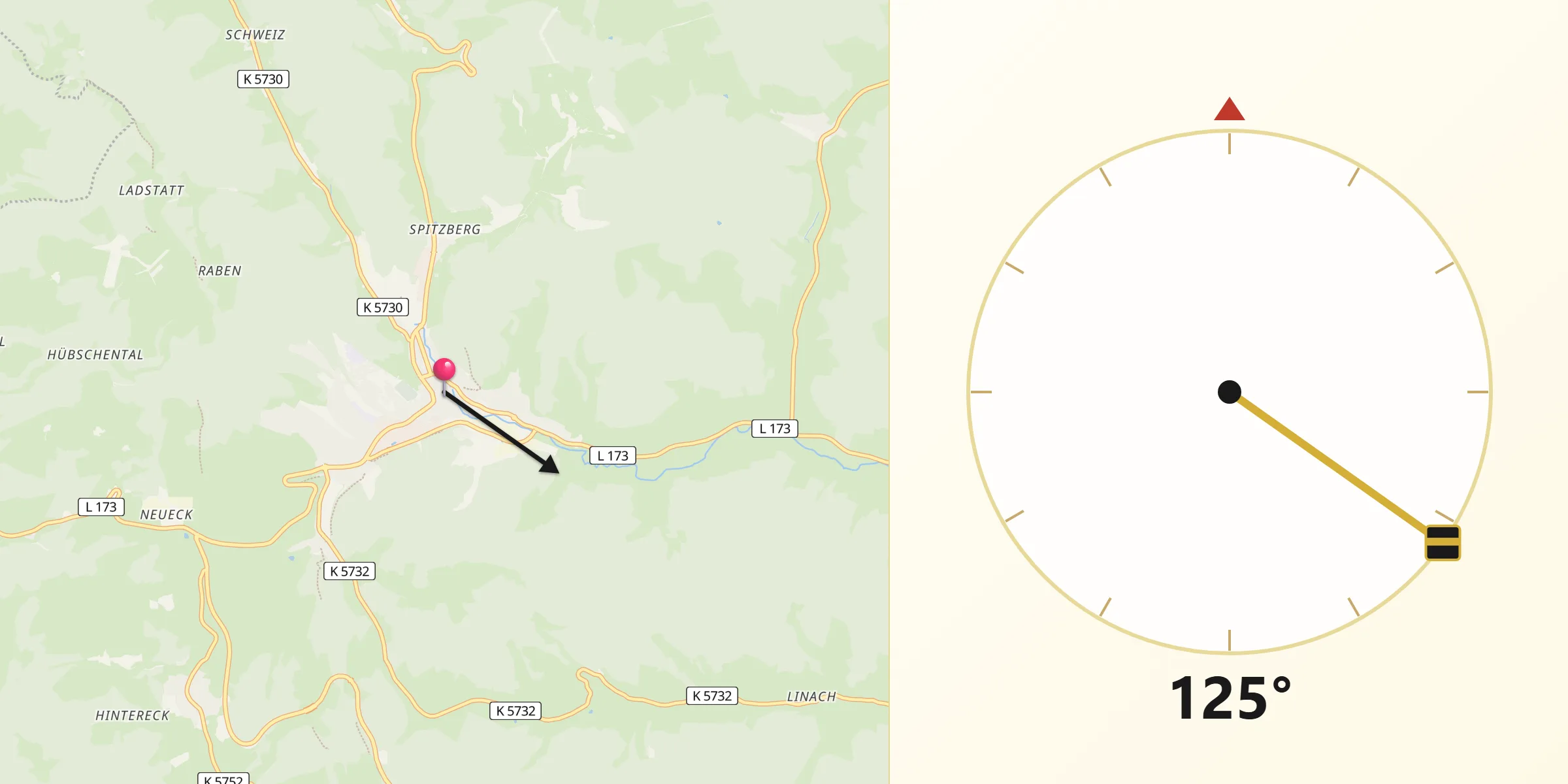 Qibla-Richtung von Furtwangen