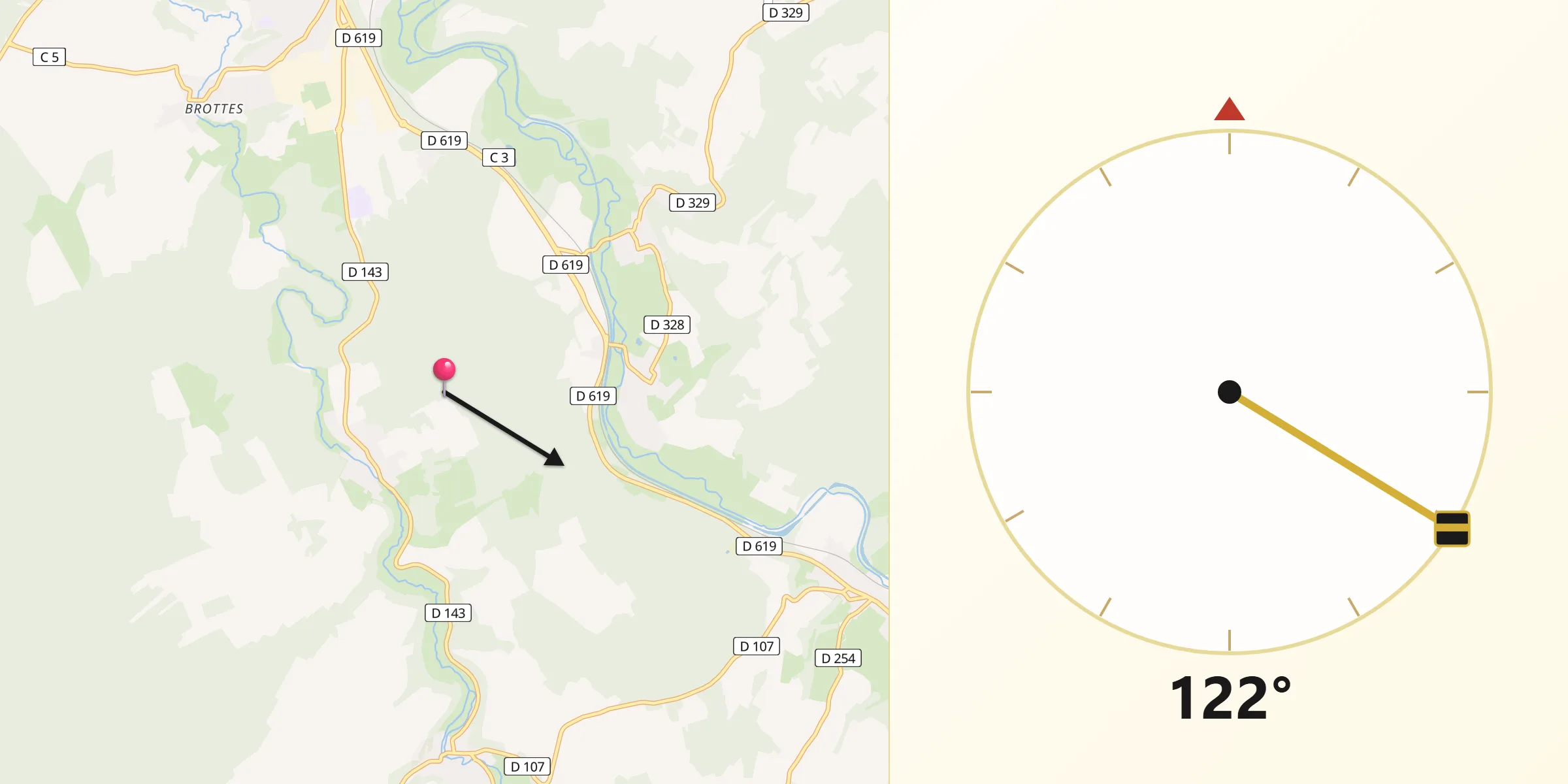 Direction vers la Qibla depuis Luzy-sur-Marne