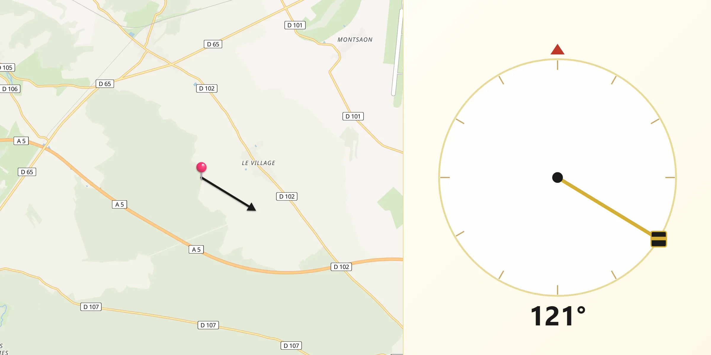 Direction vers la Qibla depuis Blessonville
