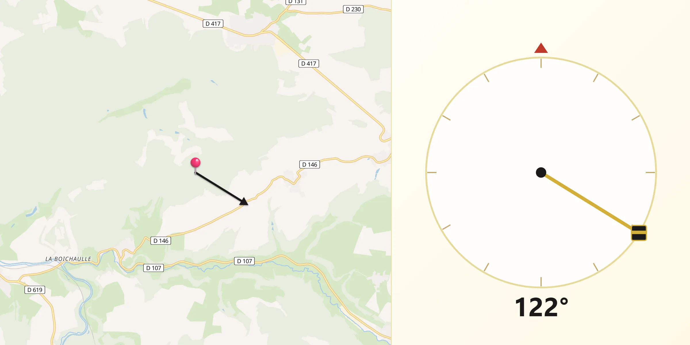 Direction vers la Qibla depuis Sarcey