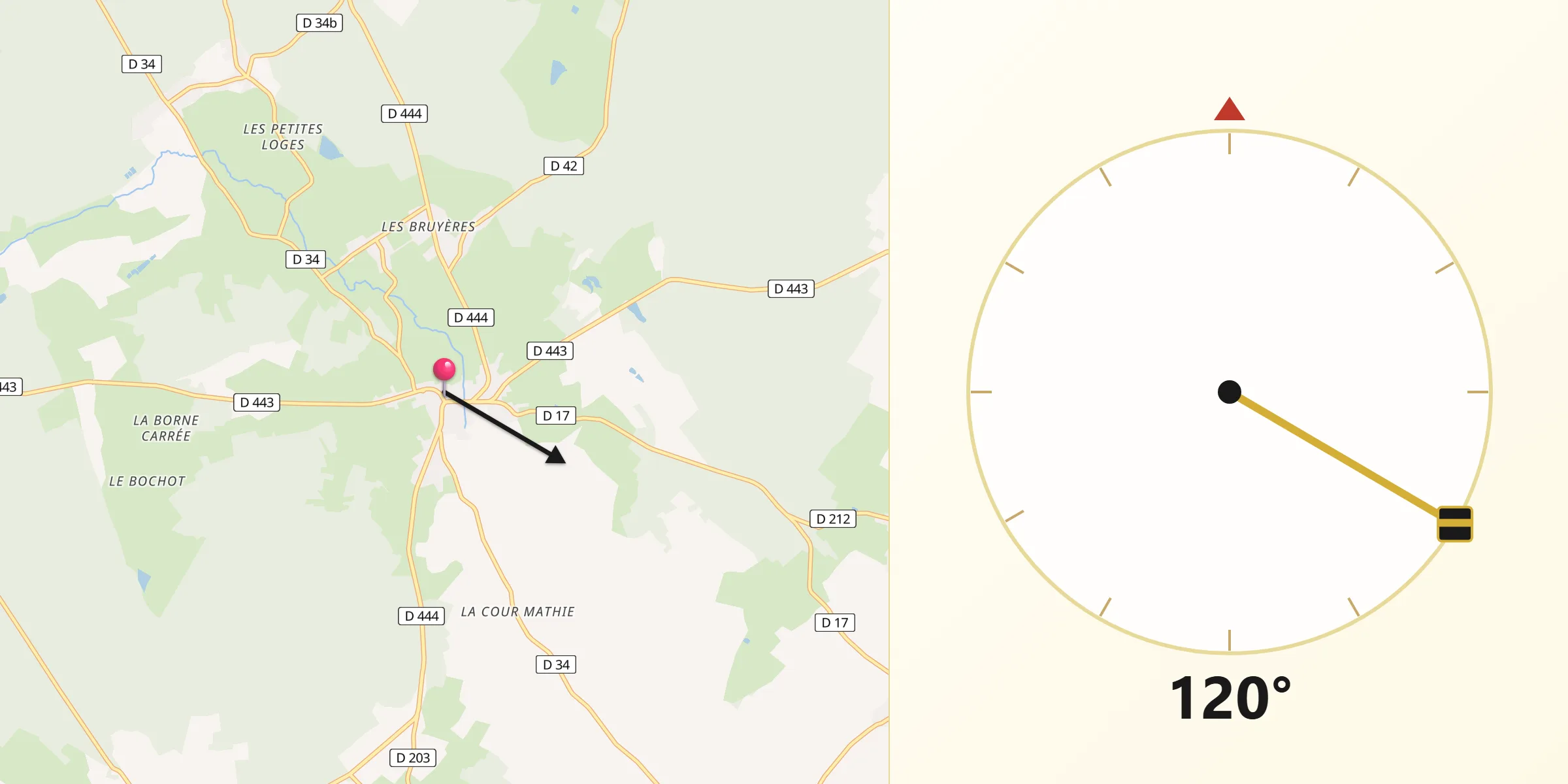 Direction vers la Qibla depuis Chaource