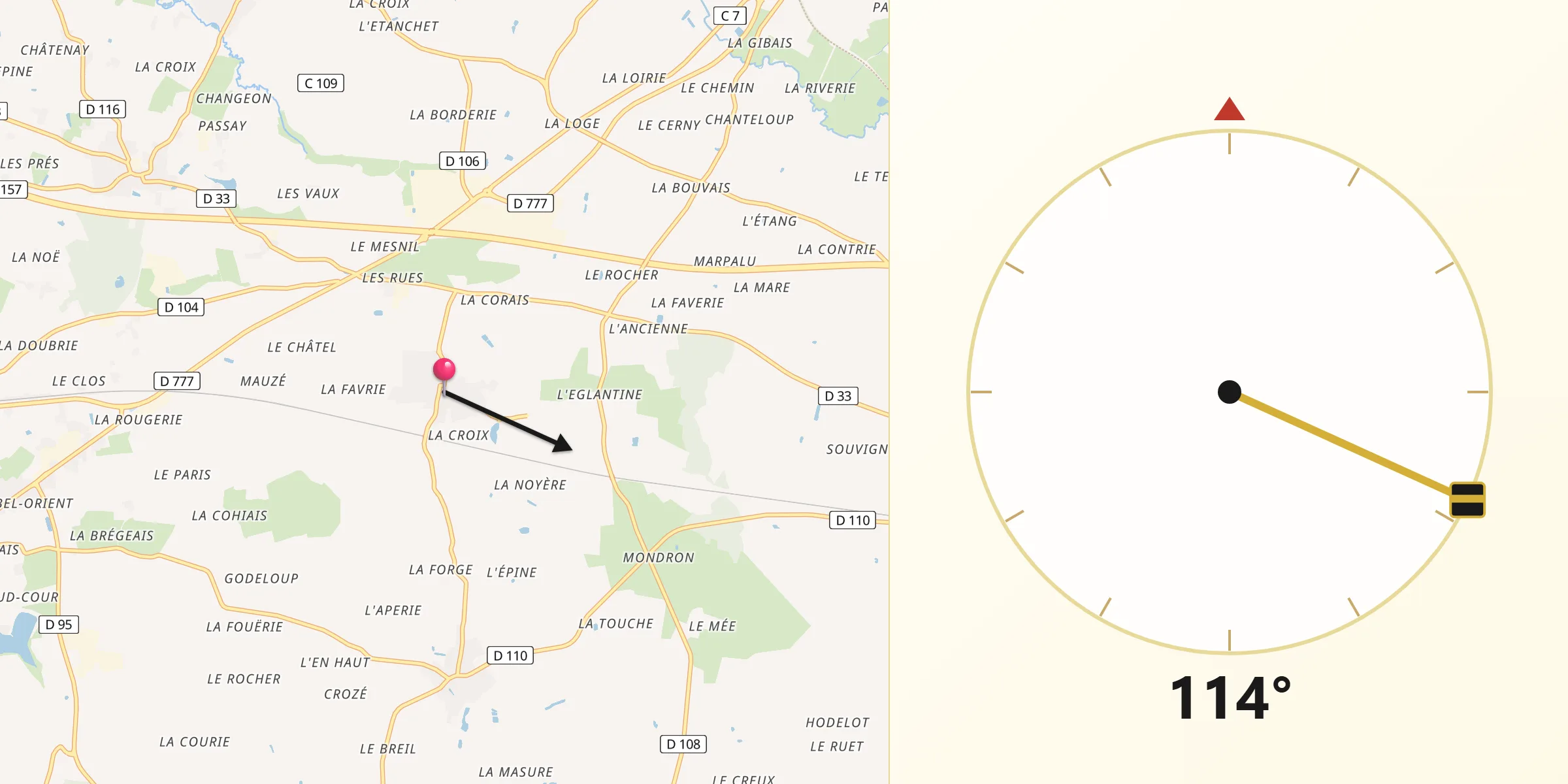 Direction vers la Qibla depuis Torcé