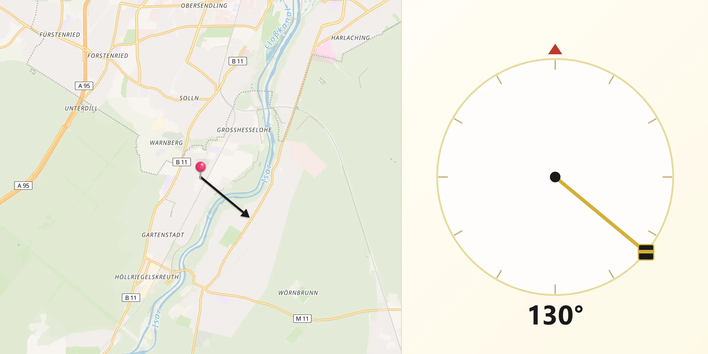 Qibla-Richtung von Pullach im Isartal
