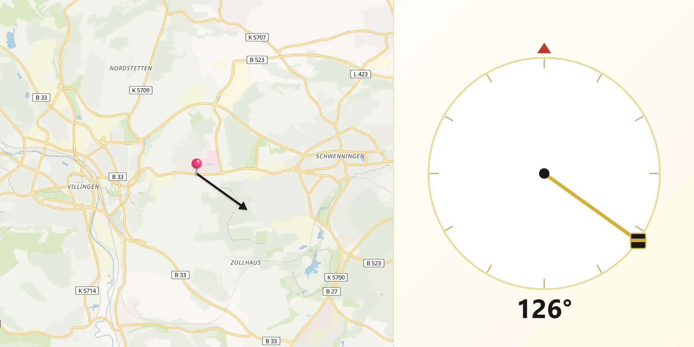 Qibla-Richtung von Villingen-Schwenningen