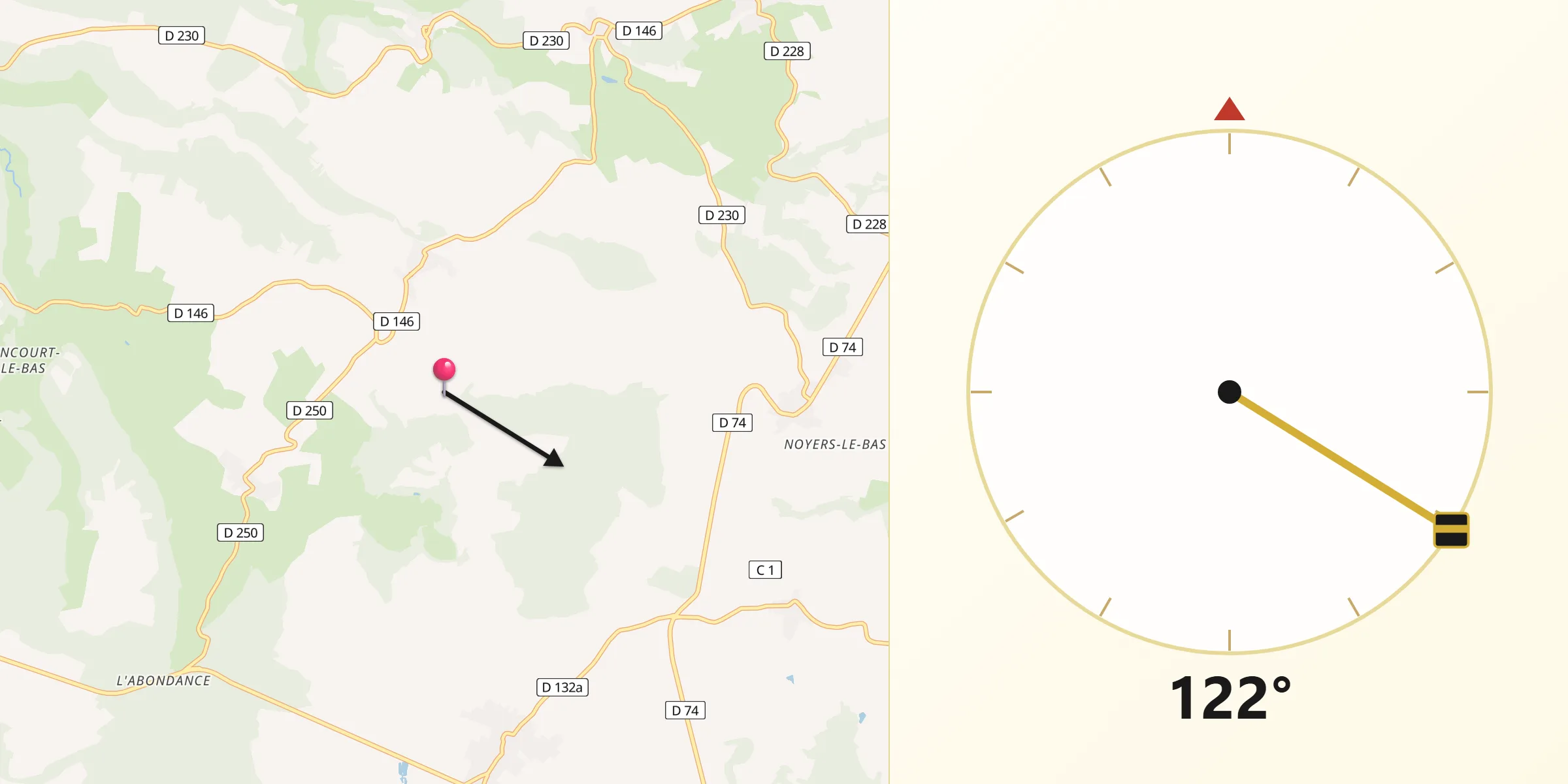 Direction vers la Qibla depuis Noyers