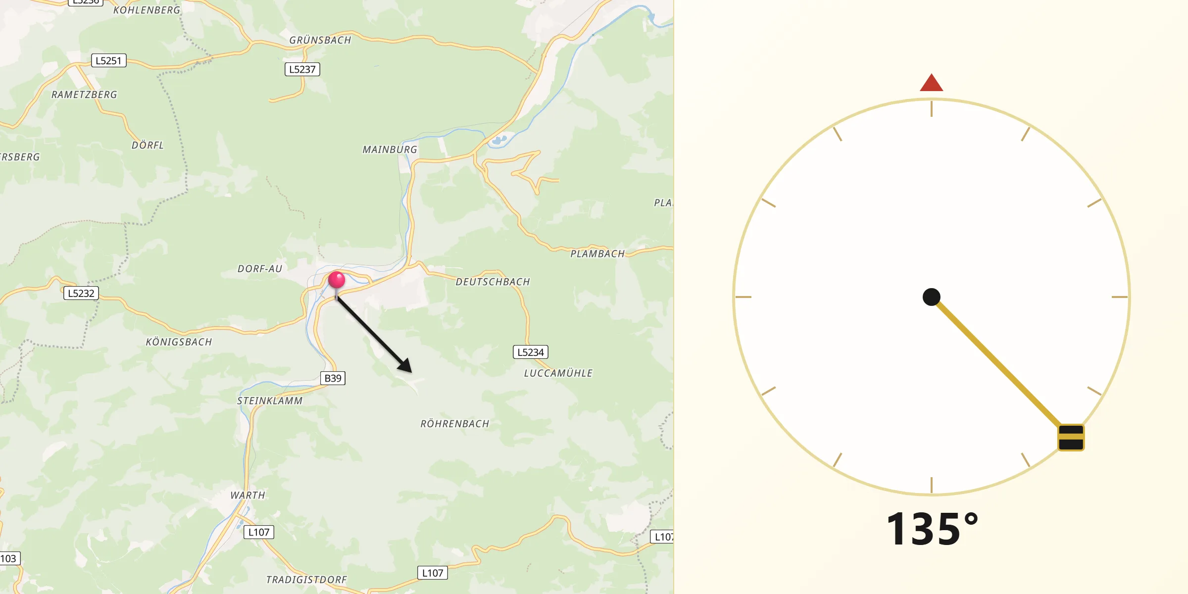 Qibla-Richtung von Rabenstein an der Pielach