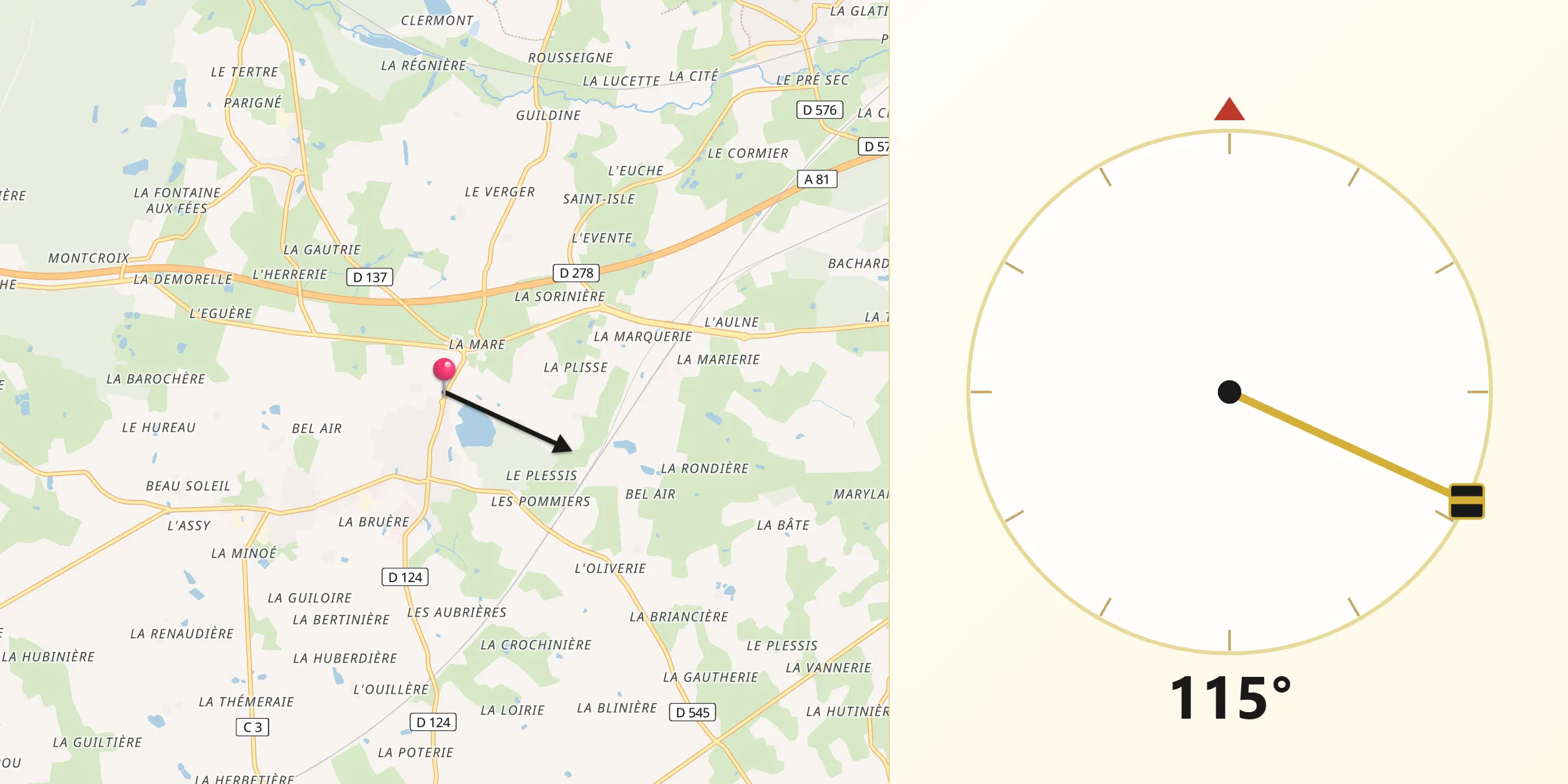 Direction vers la Qibla depuis Loiron
