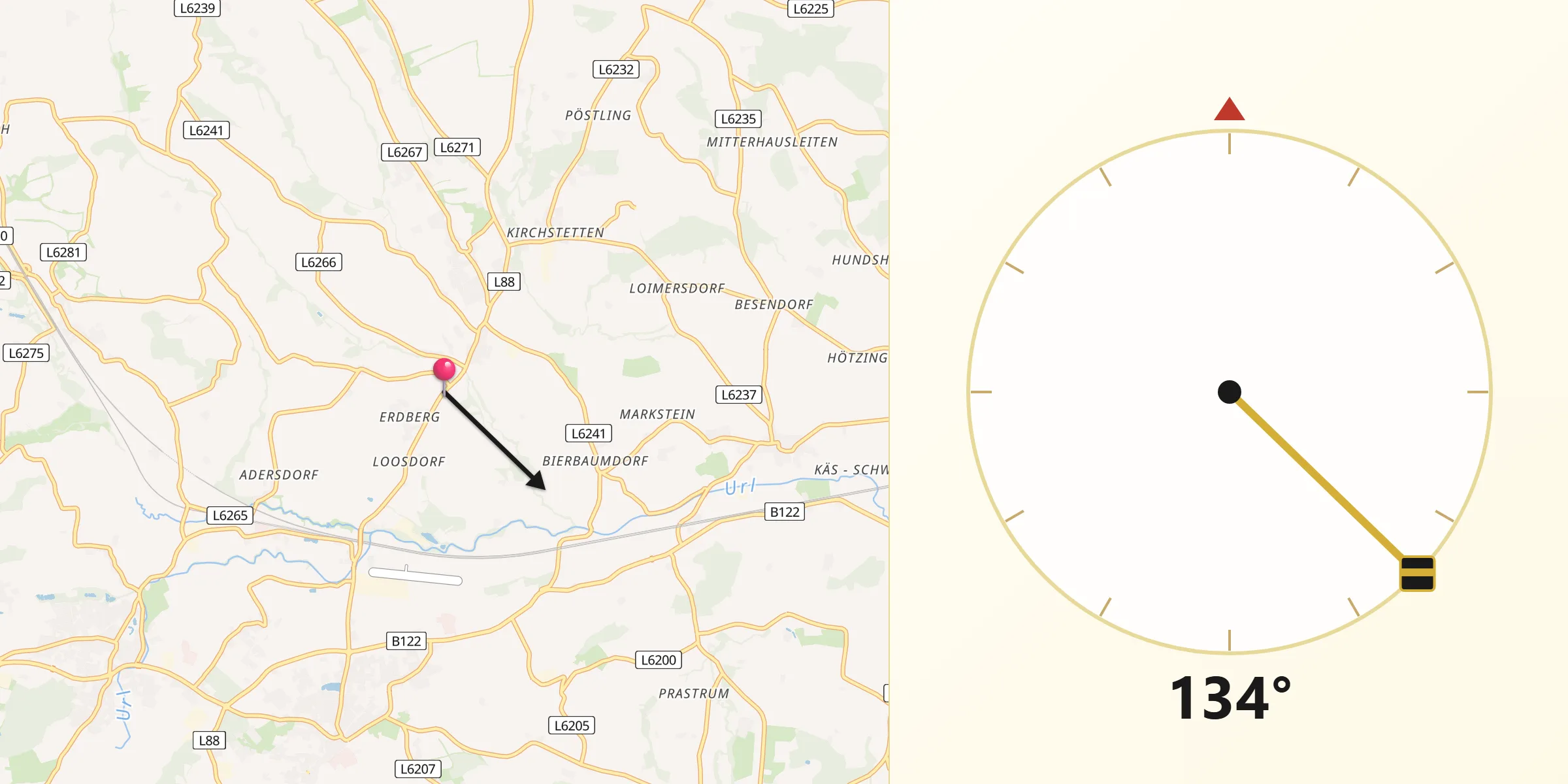 Qibla-Richtung von Wolfsbach