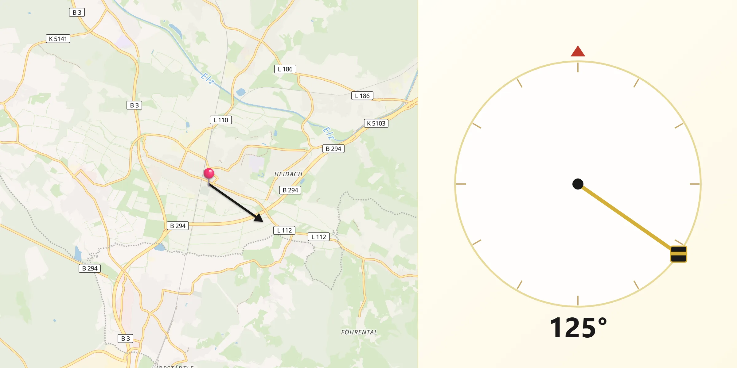Qibla-Richtung von Denzlingen