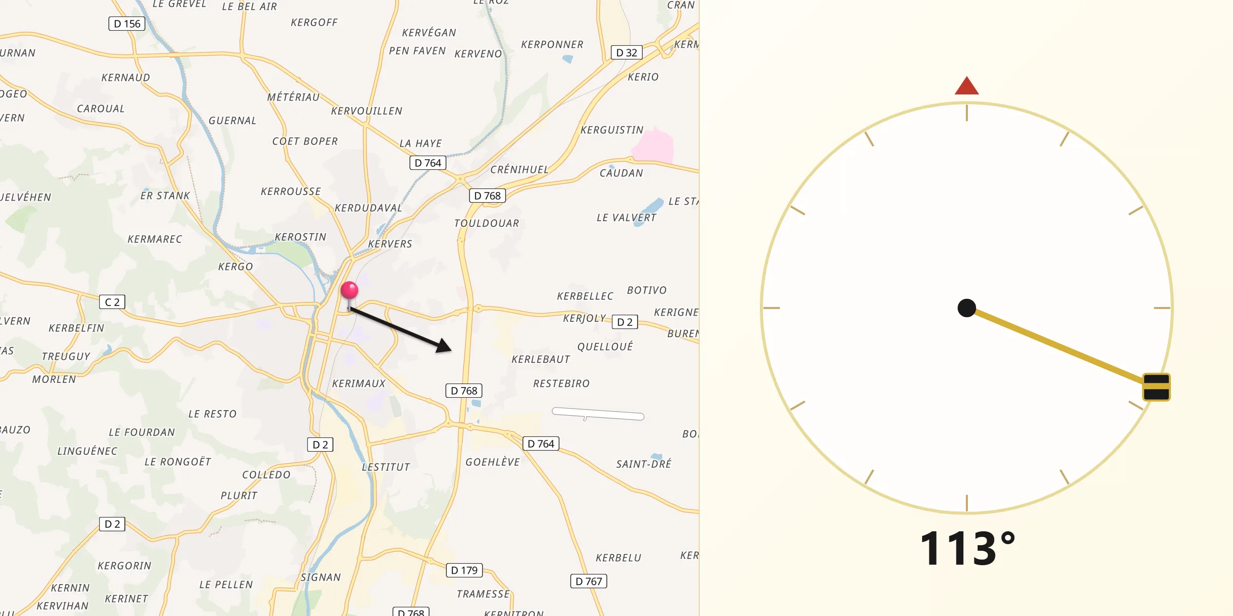 Direction vers la Qibla depuis Pontivy