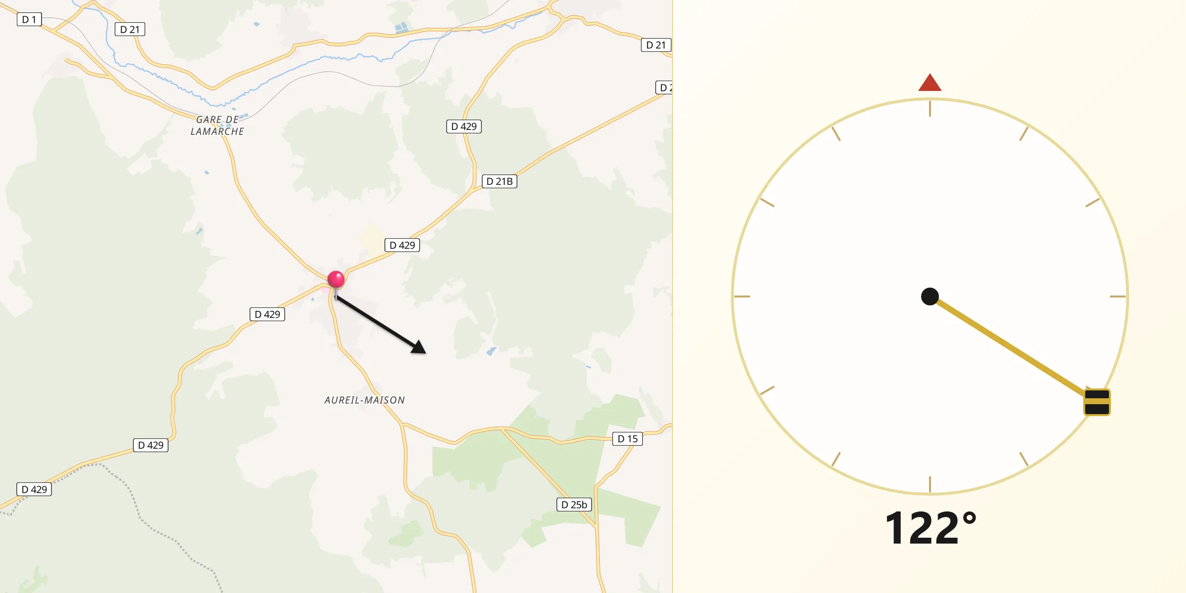 Direction vers la Qibla depuis Lamarche