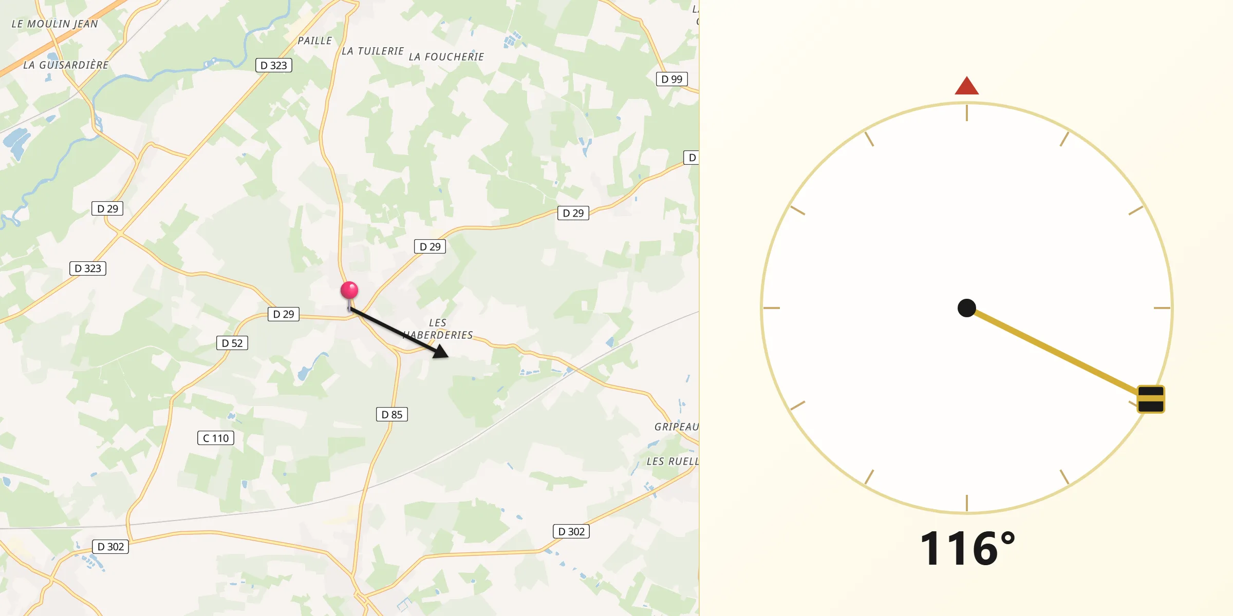 Direction vers la Qibla depuis Le Luart