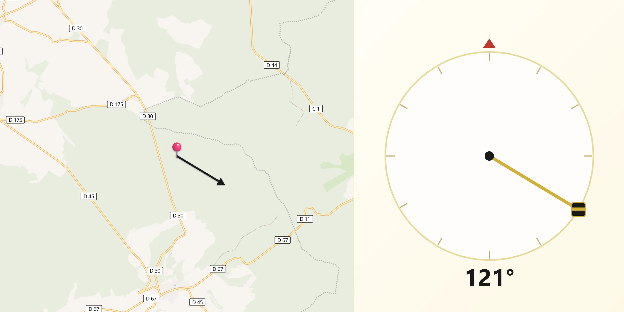 Direction vers la Qibla depuis Villars-en-Azois