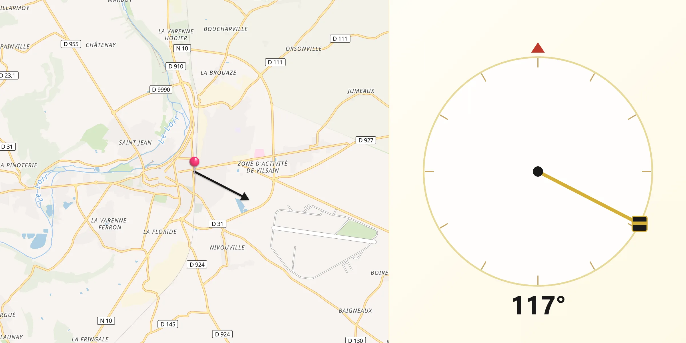 Direction vers la Qibla depuis Châteaudun