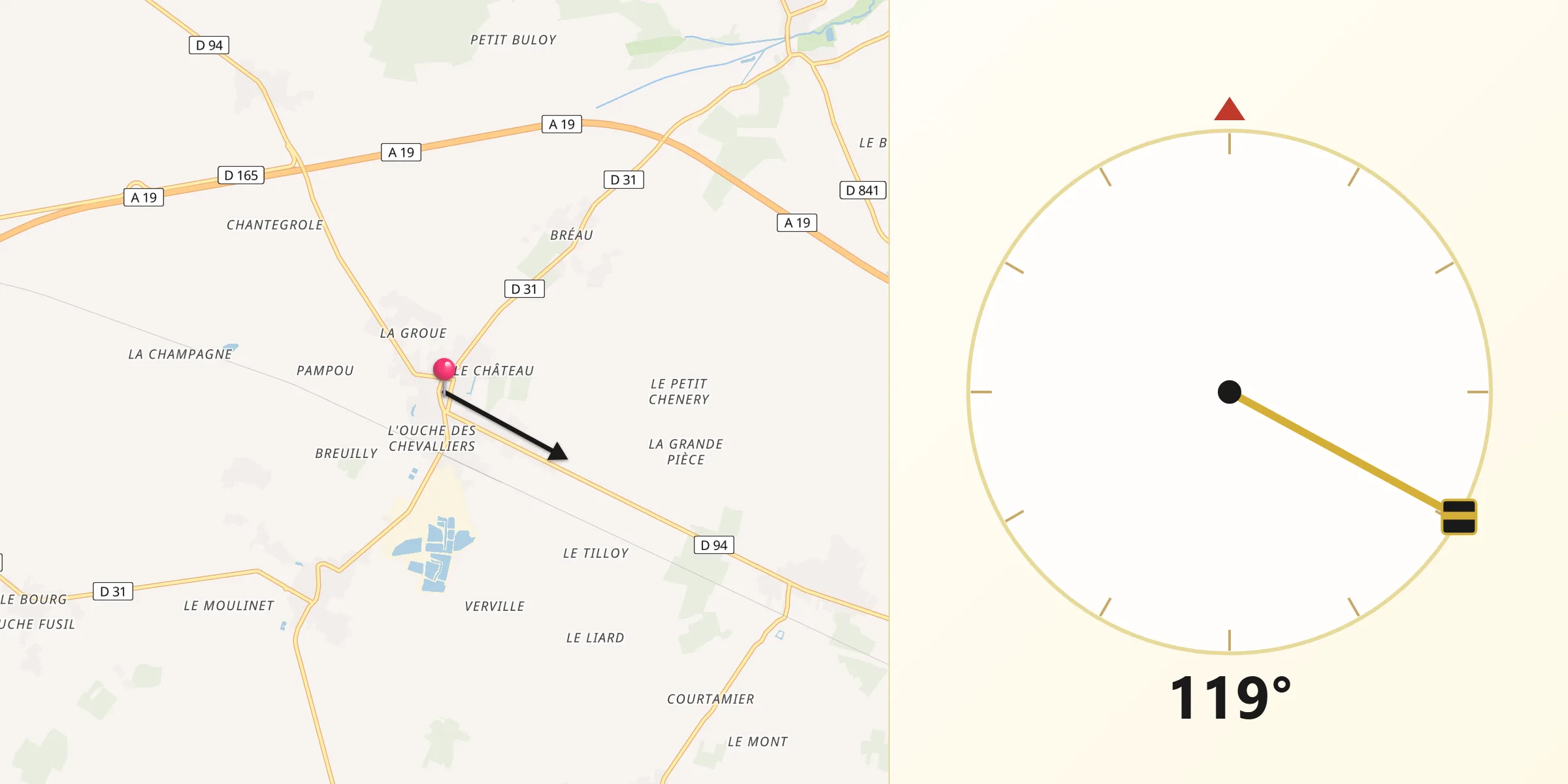 Direction vers la Qibla depuis Corbeilles