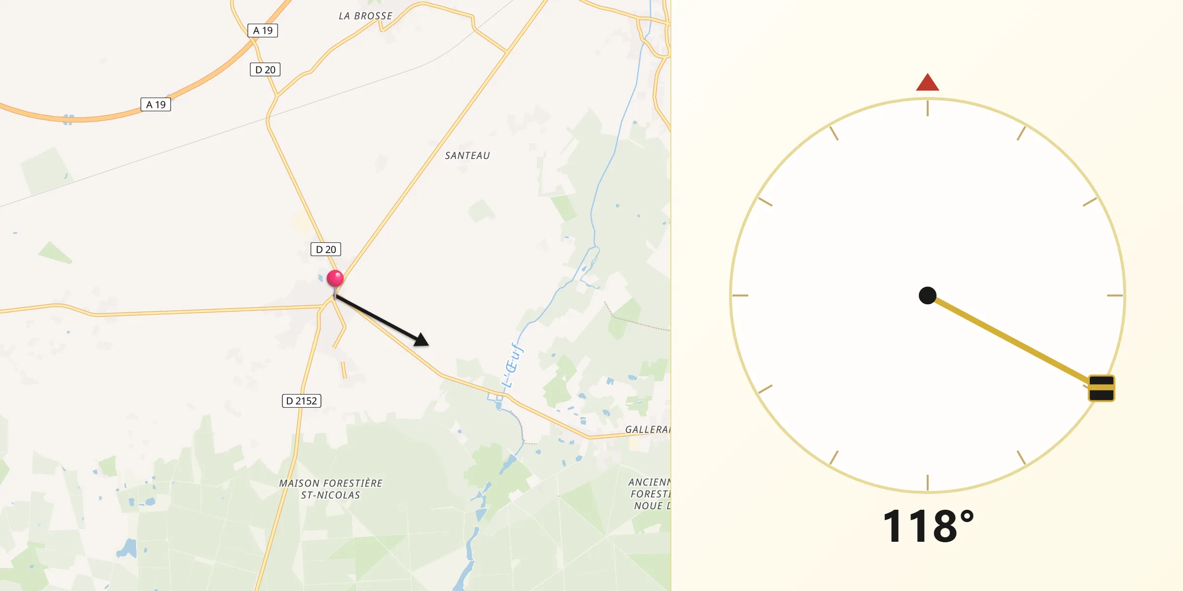 Direction vers la Qibla depuis Chilleurs-aux-Bois