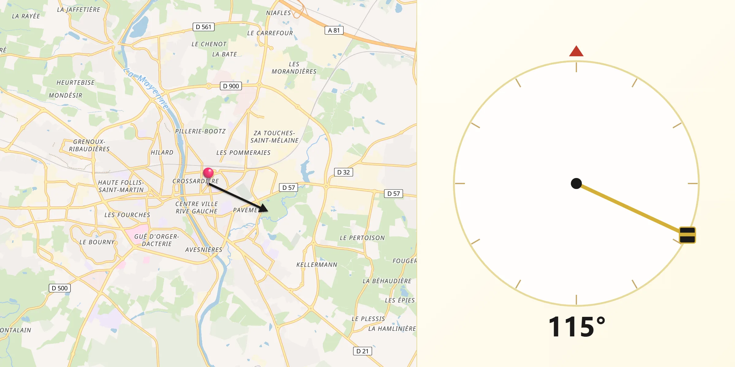 Direction vers la Qibla depuis Laval