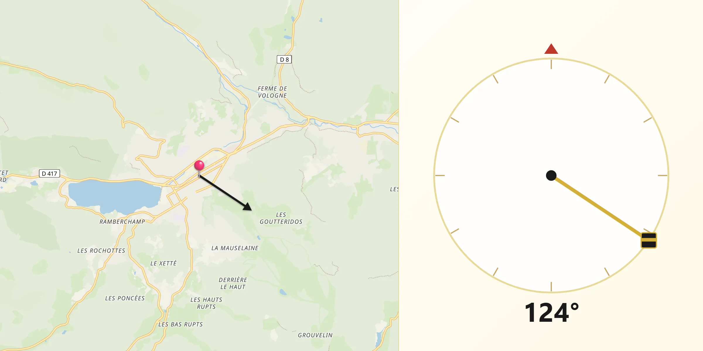 Direction vers la Qibla depuis Gérardmer