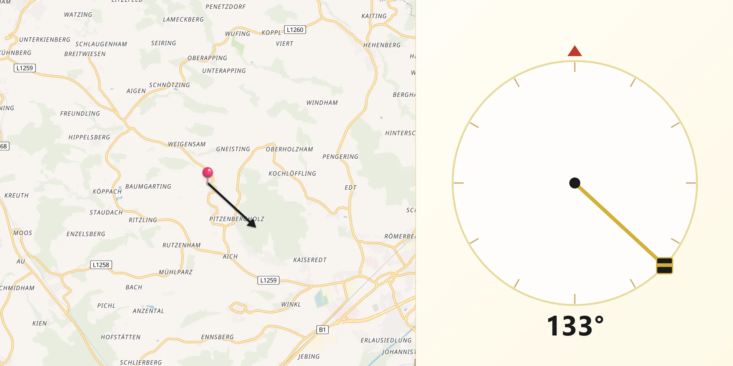 Qibla-Richtung von Pitzenberg