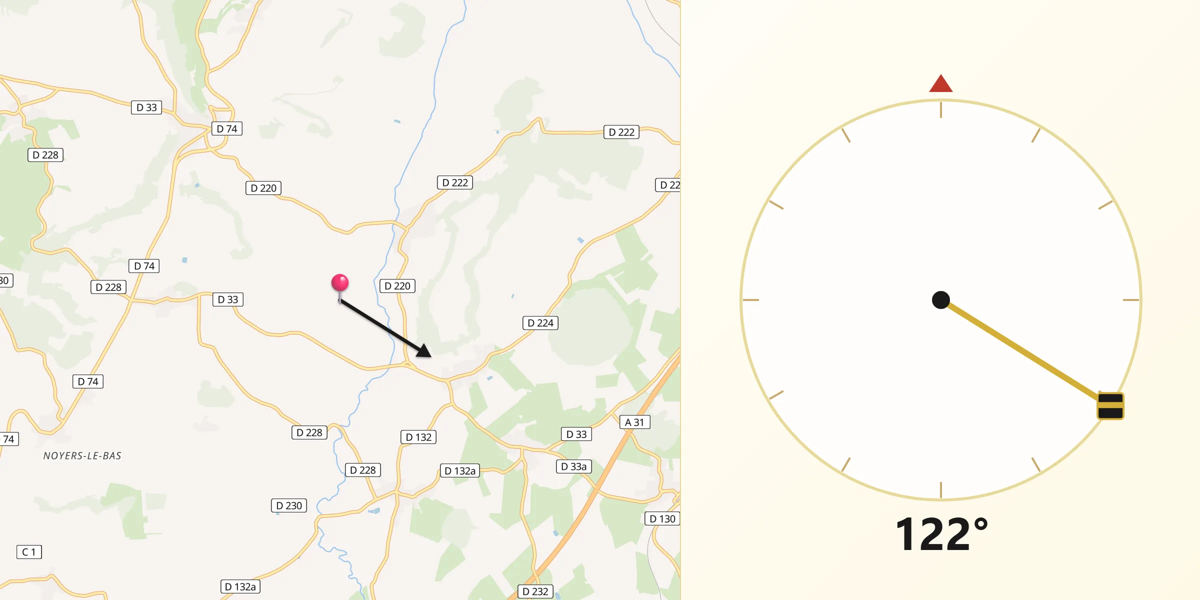 Direction vers la Qibla depuis Bassoncourt
