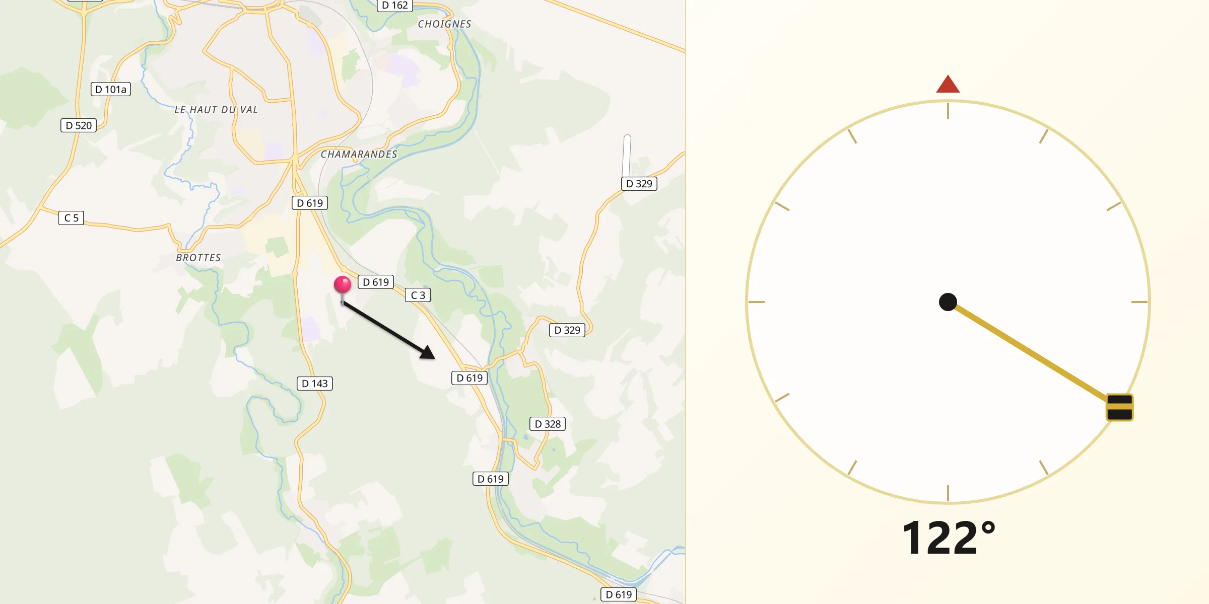 Direction vers la Qibla depuis Verbiesles