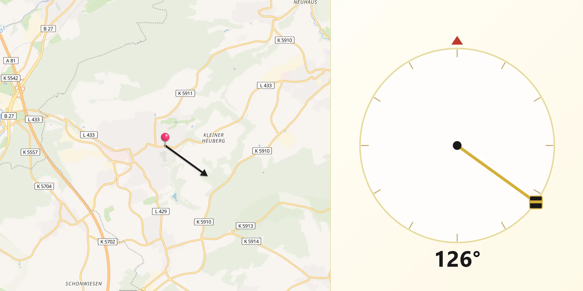 Qibla-Richtung von Trossingen