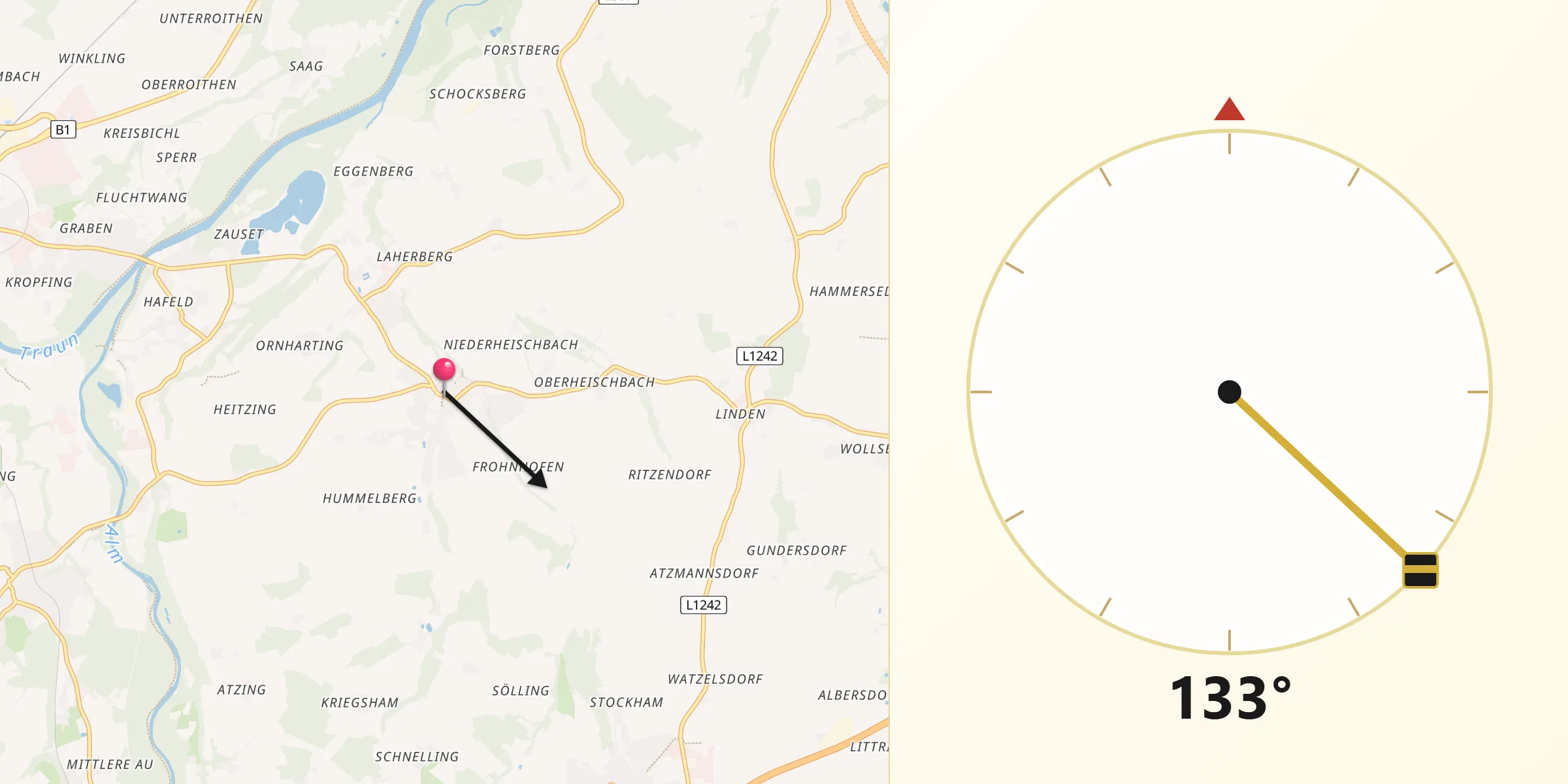 Qibla-Richtung von Steinerkirchen an der Traun