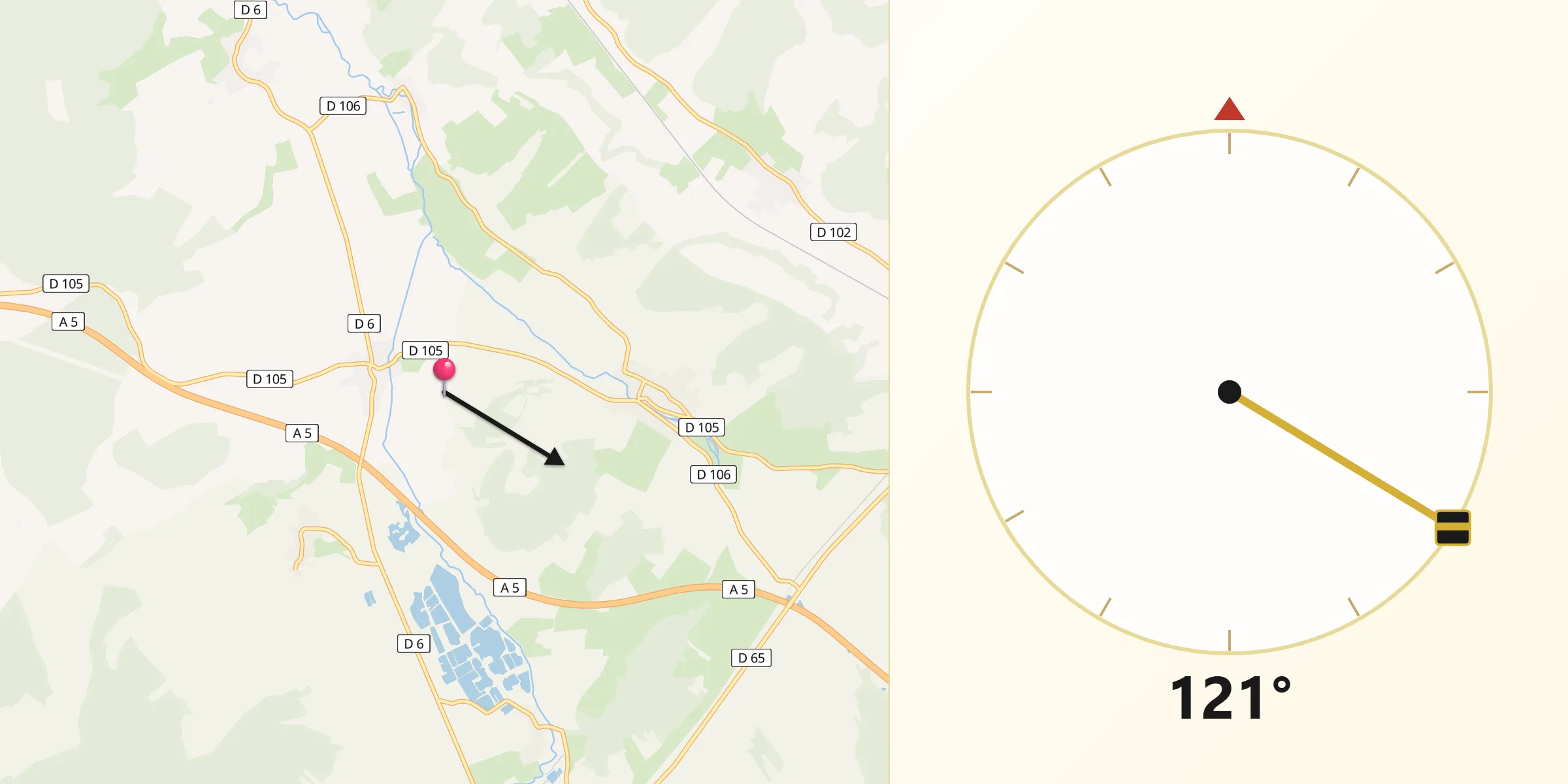 Direction vers la Qibla depuis Orges