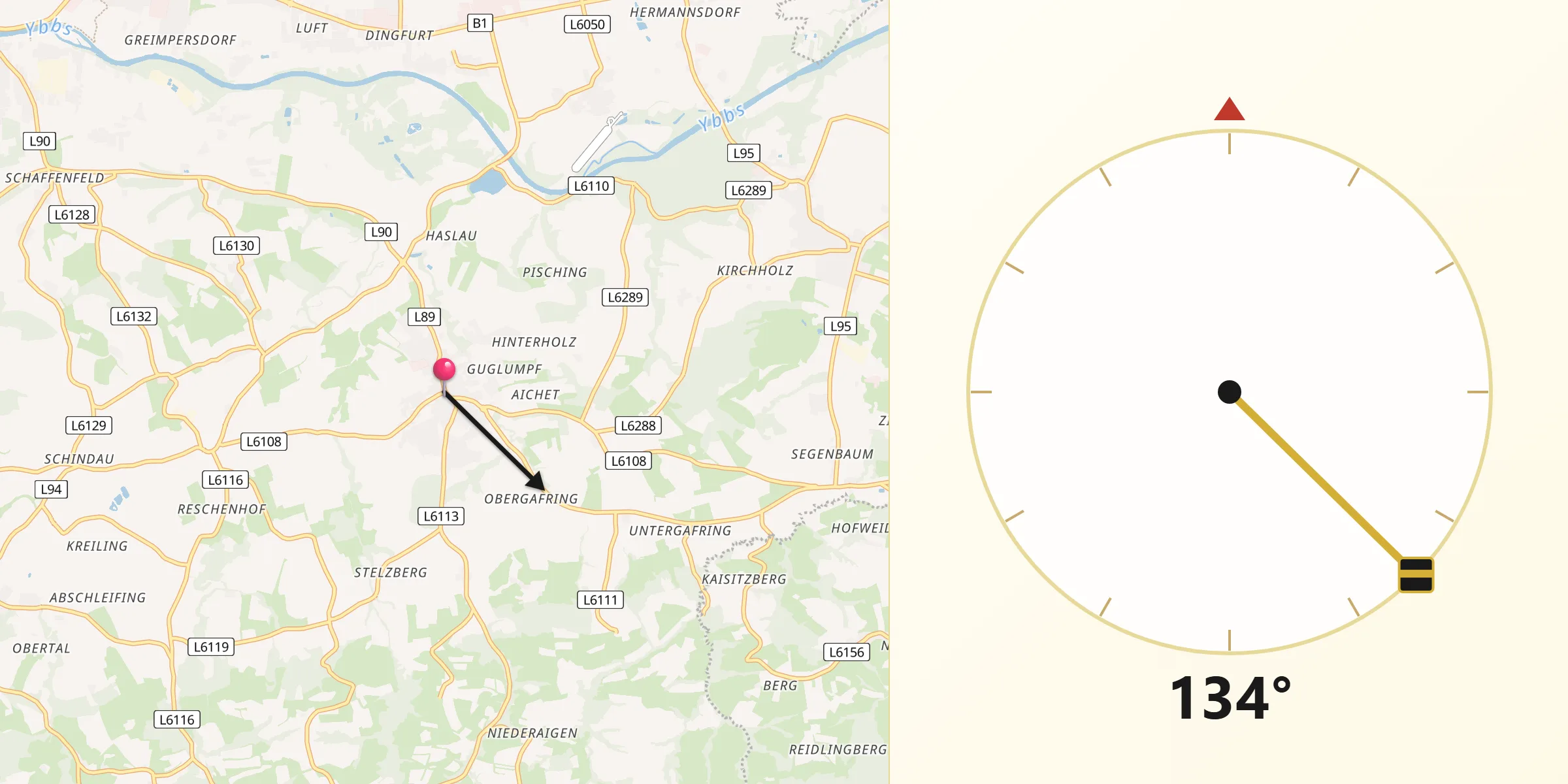 Qibla-Richtung von Euratsfeld
