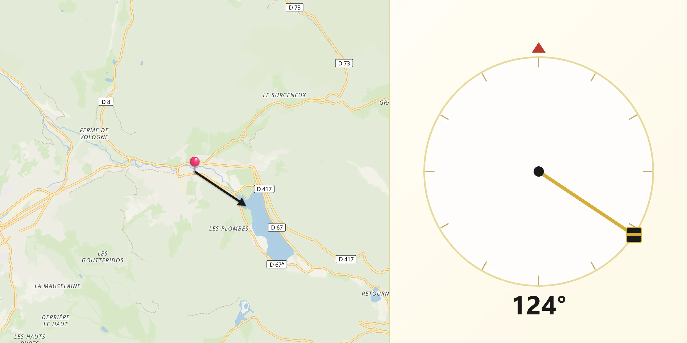 Direction vers la Qibla depuis Xonrupt-Longemer