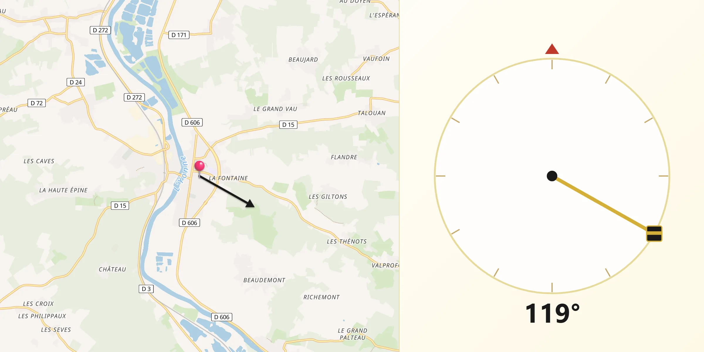 Direction vers la Qibla depuis Villeneuve-sur-Yonne
