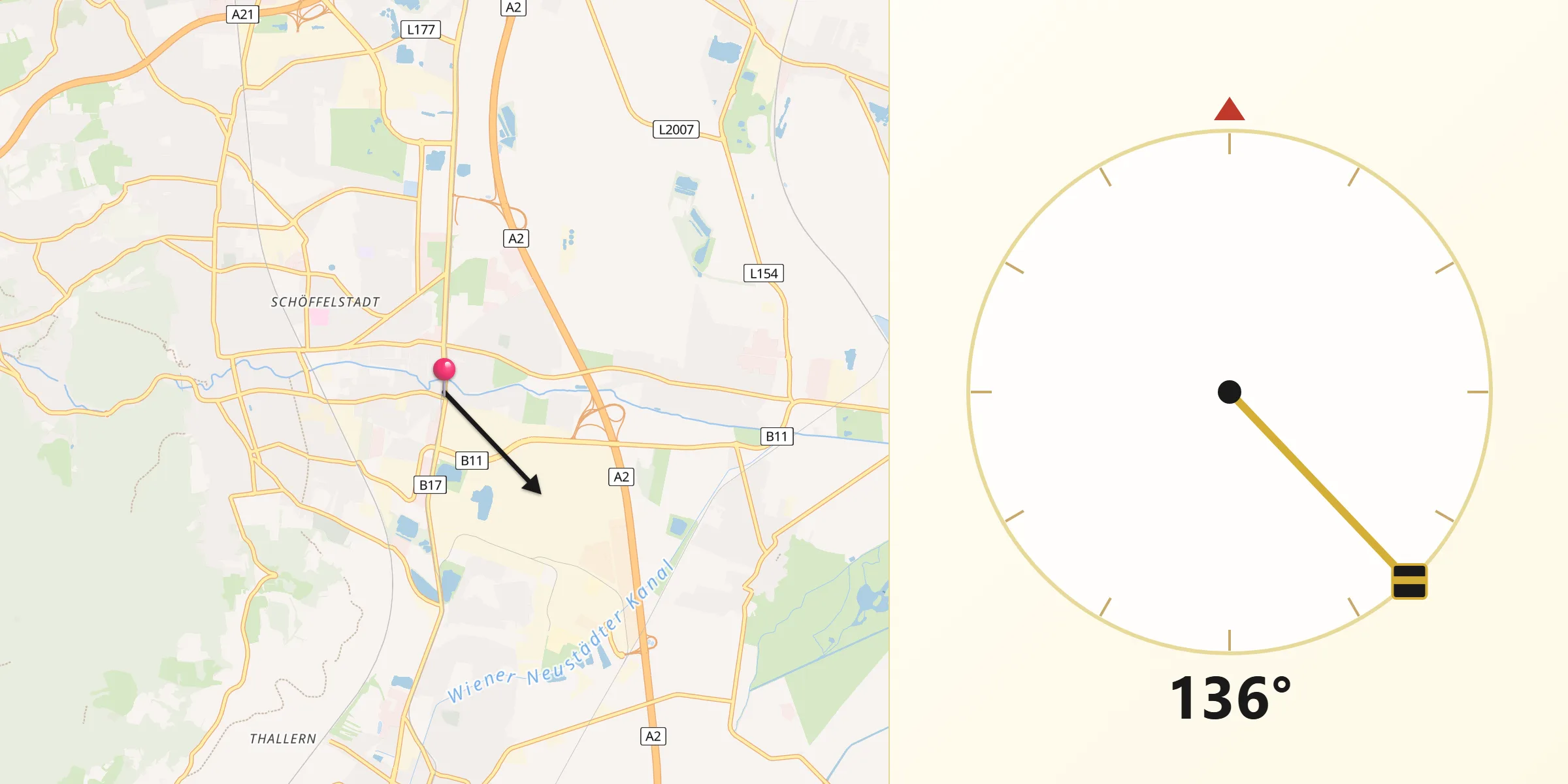 Qibla-Richtung von Wiener Neudorf