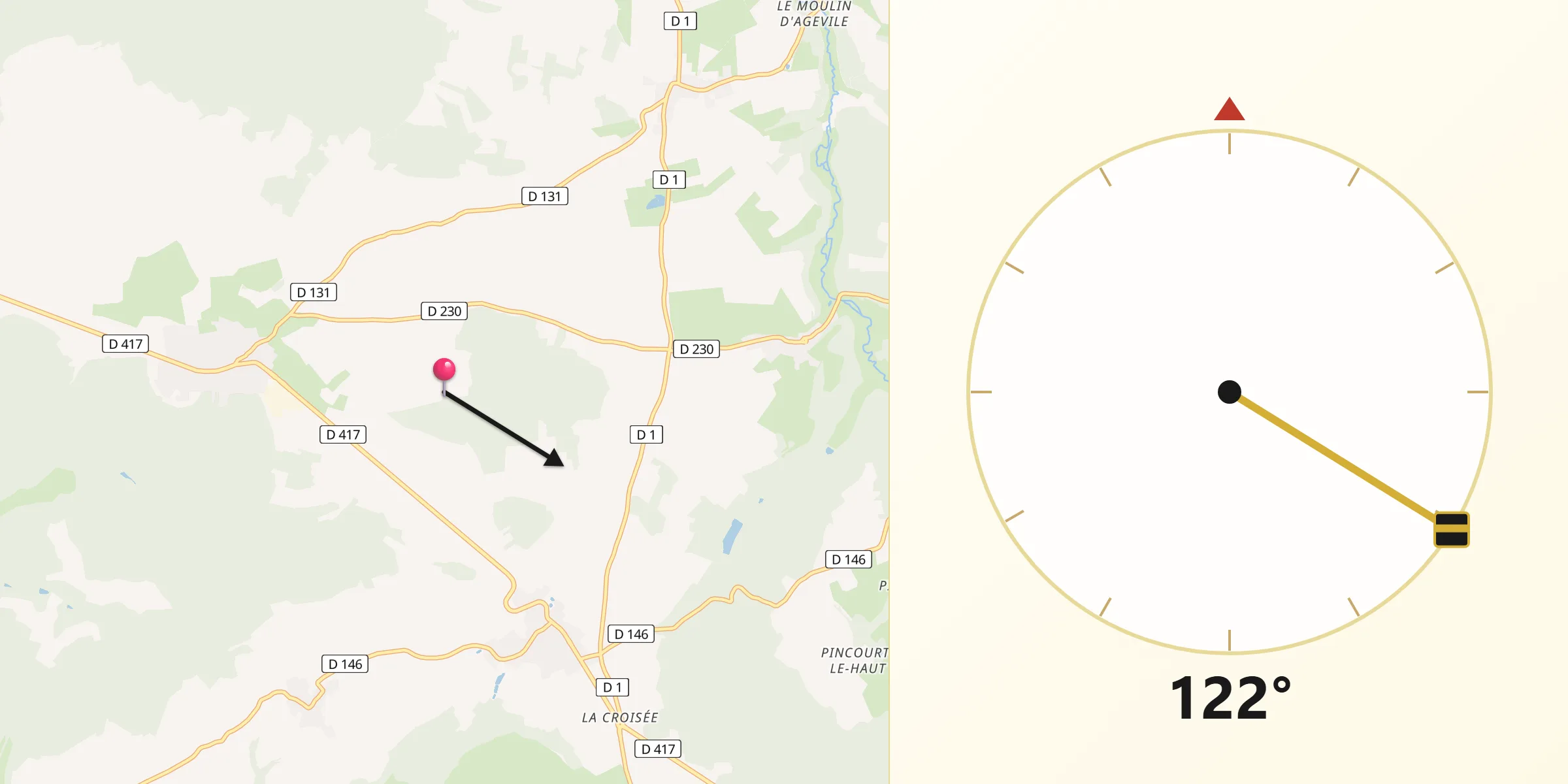 Direction vers la Qibla depuis Lanques-sur-Rognon
