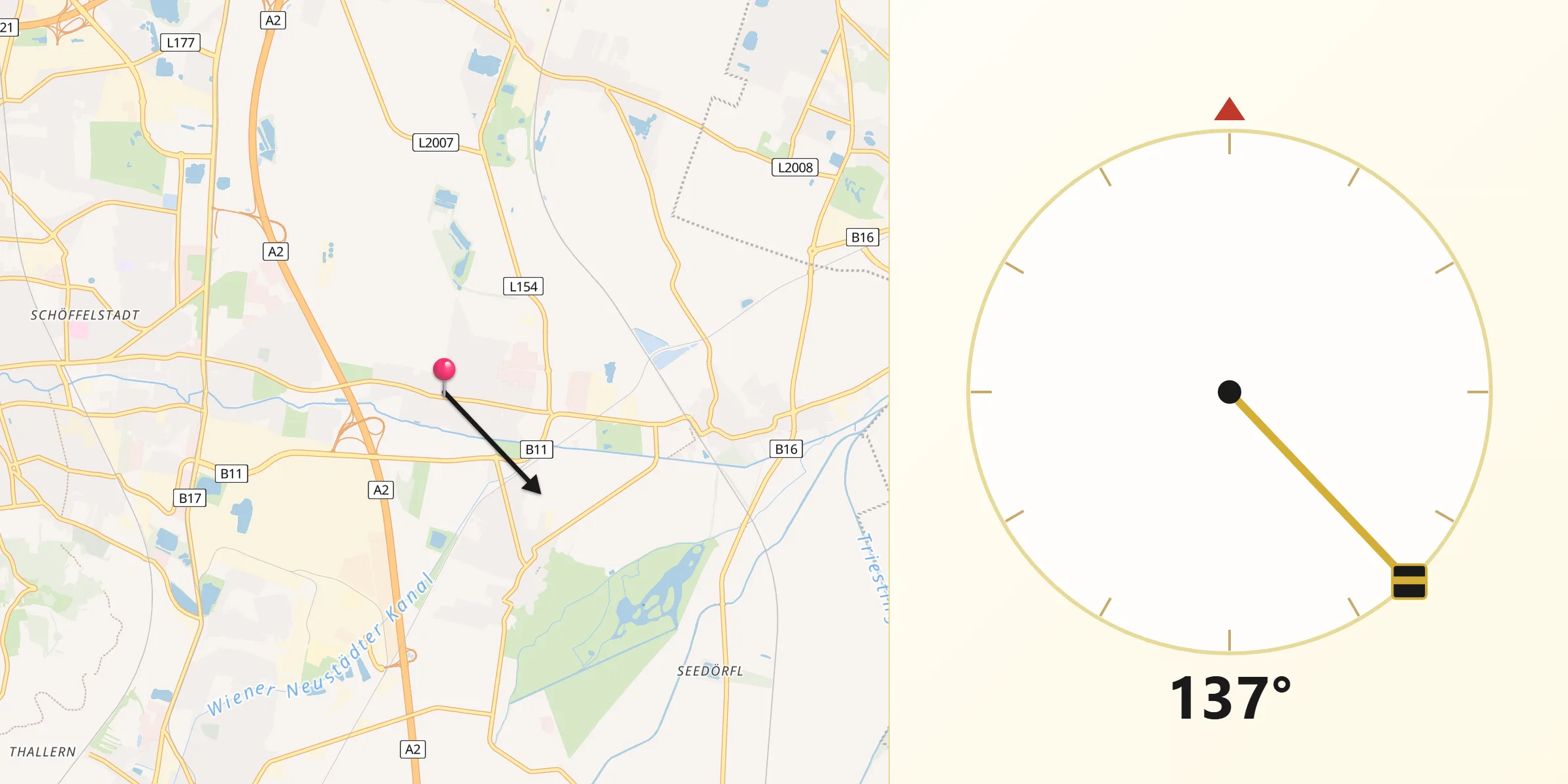 Qibla-Richtung von Biedermannsdorf