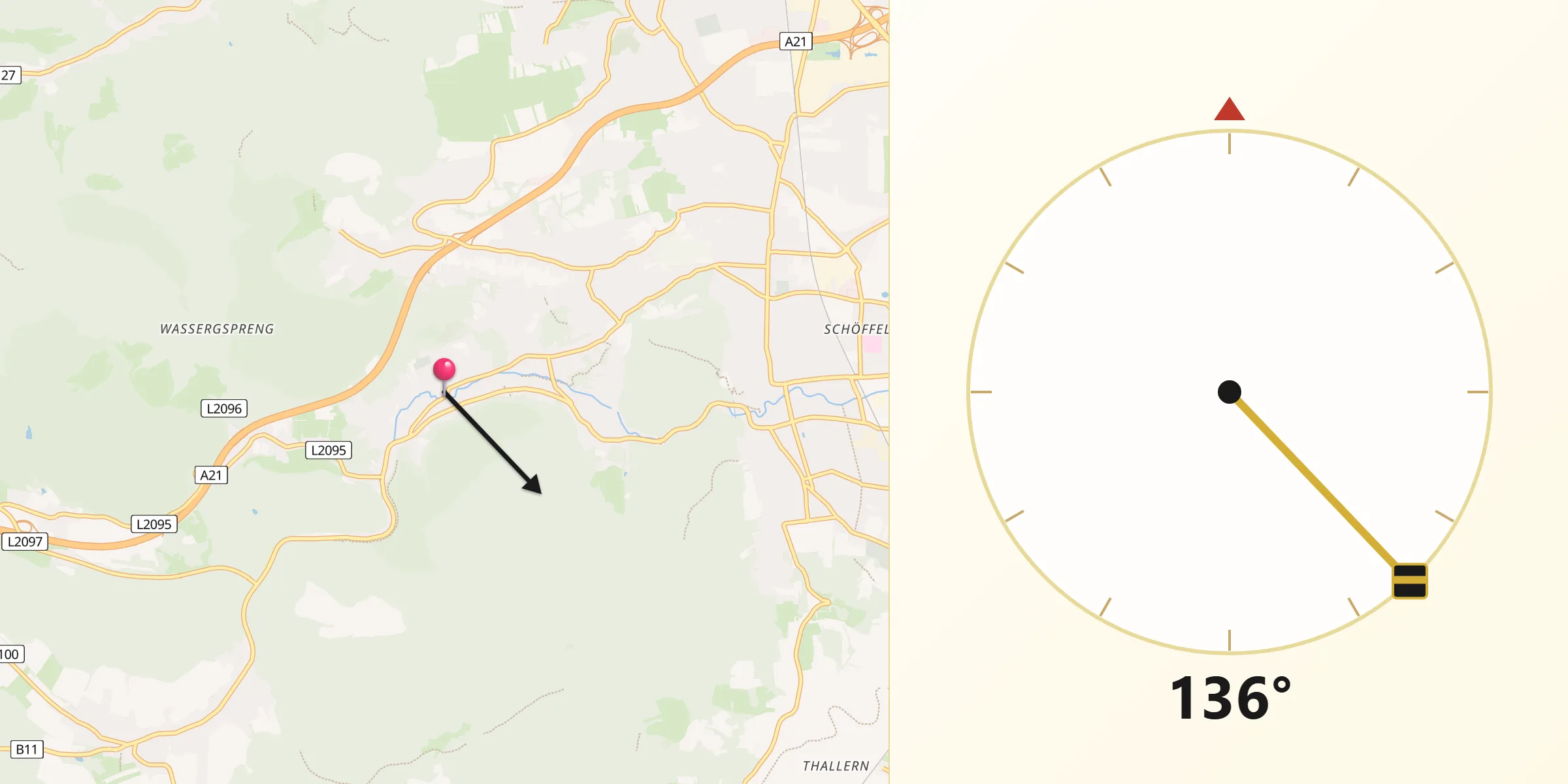 Qibla-Richtung von Politischer Bezirk Mödling