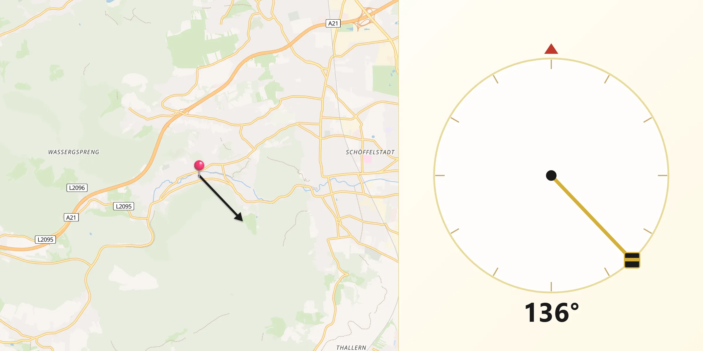 Qibla-Richtung von Hinterbrühl