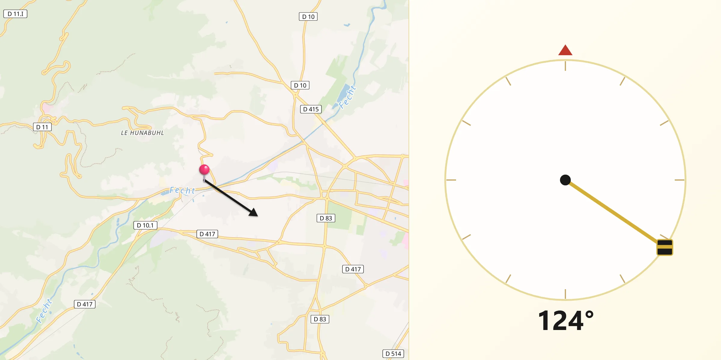 Direction vers la Qibla depuis Turckheim