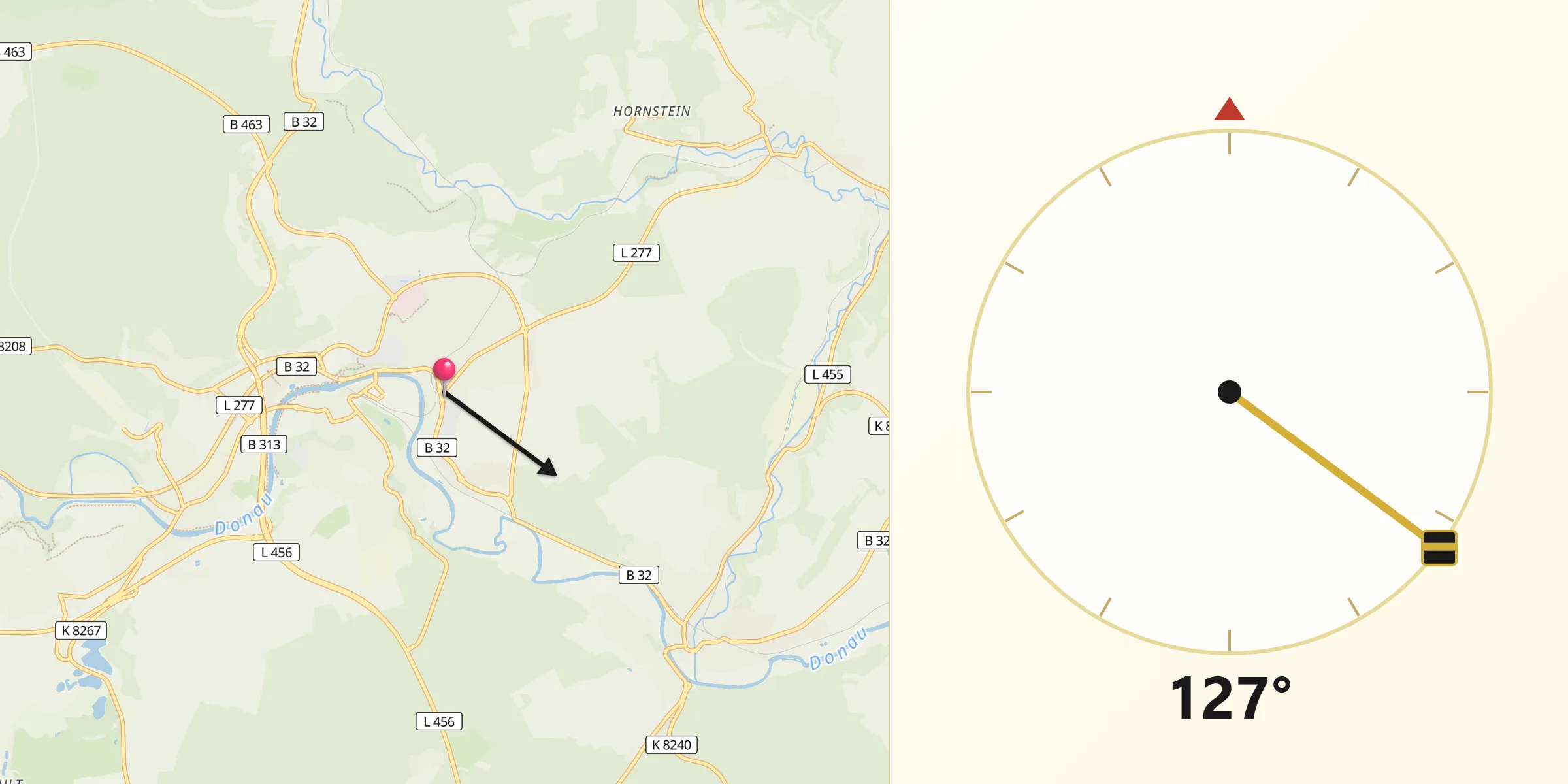 Qibla-Richtung von Sigmaringen