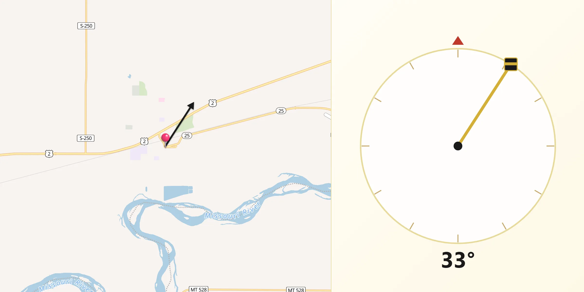 Qibla Direction from Wolf Point