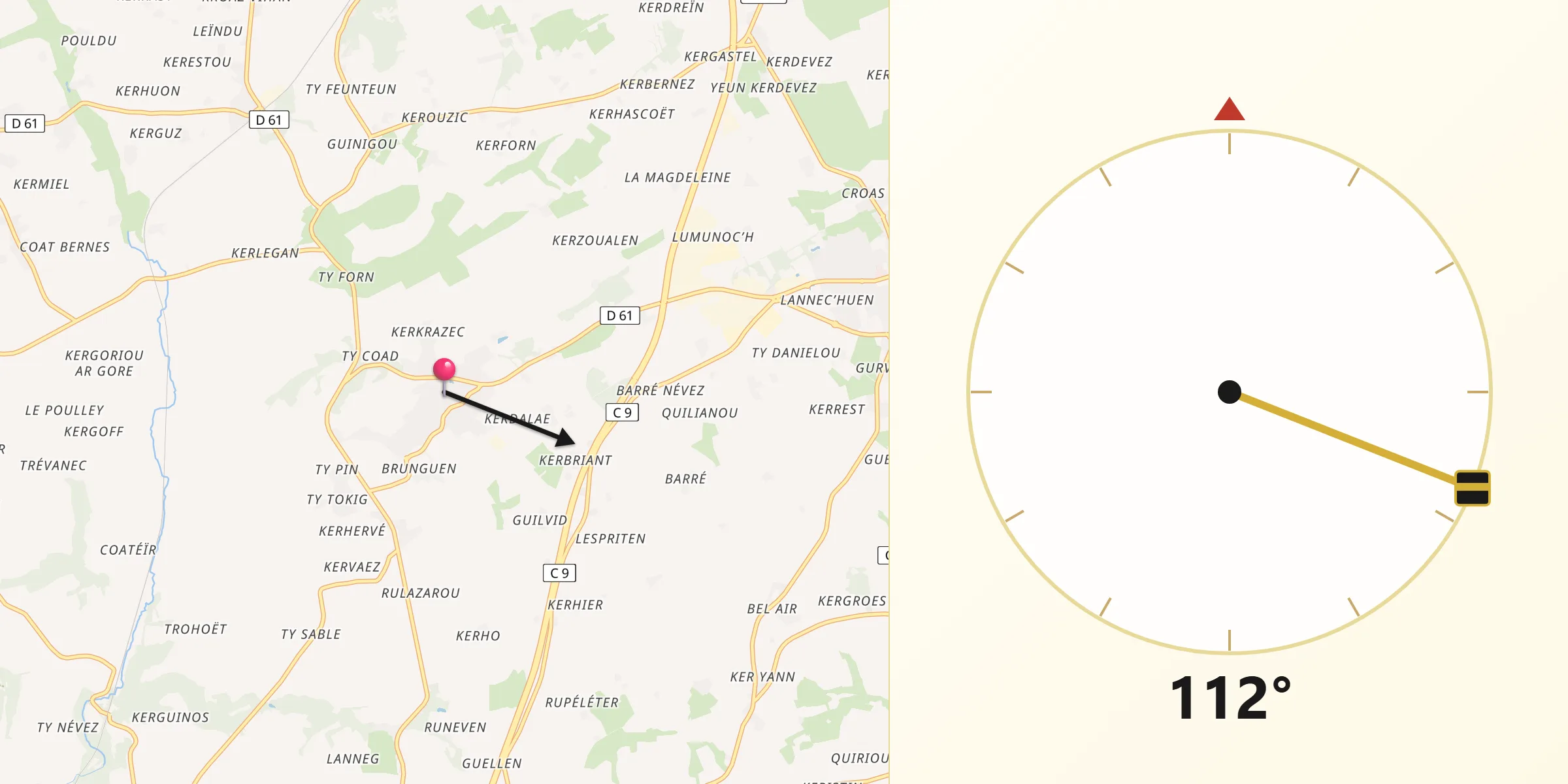 Direction vers la Qibla depuis Landrévarzec