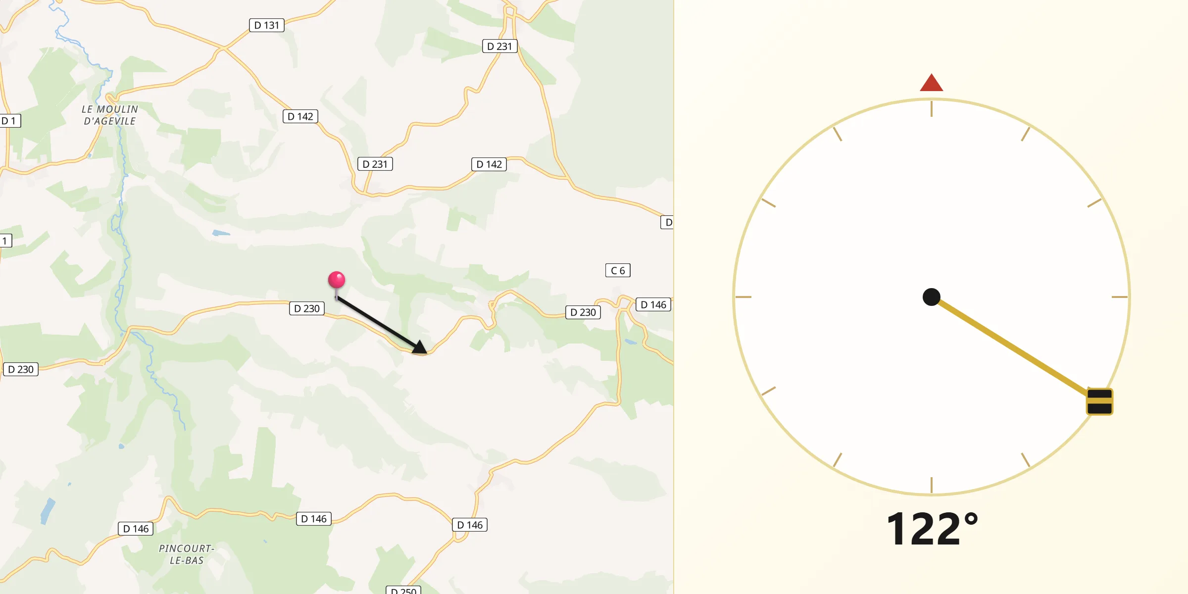 Direction vers la Qibla depuis Cuves