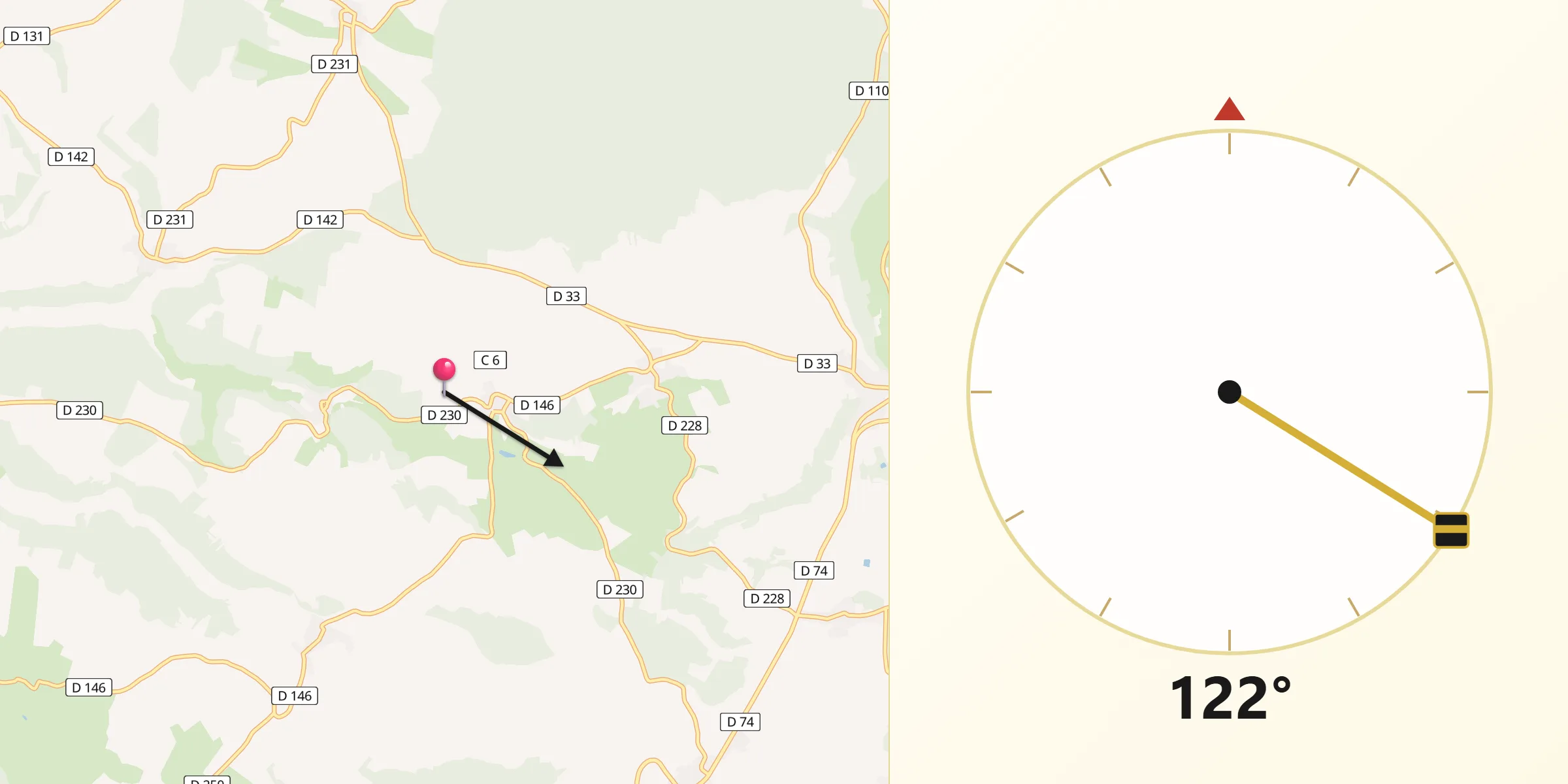 Direction vers la Qibla depuis Perrusse