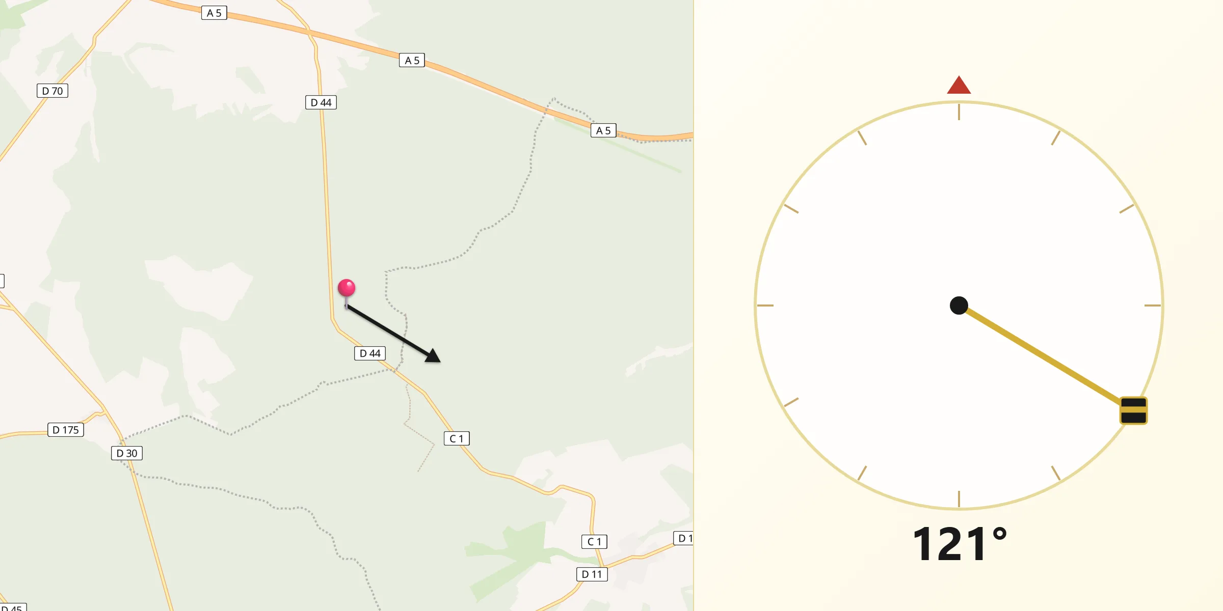 Direction vers la Qibla depuis Laferté-sur-Aube