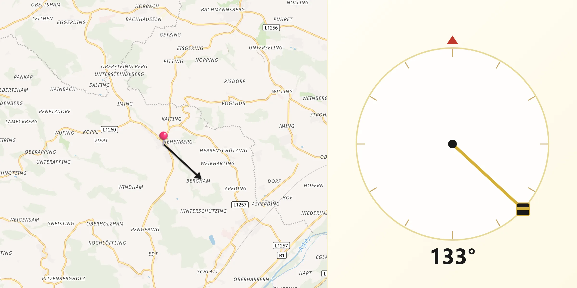 Qibla-Richtung von Niederthalheim
