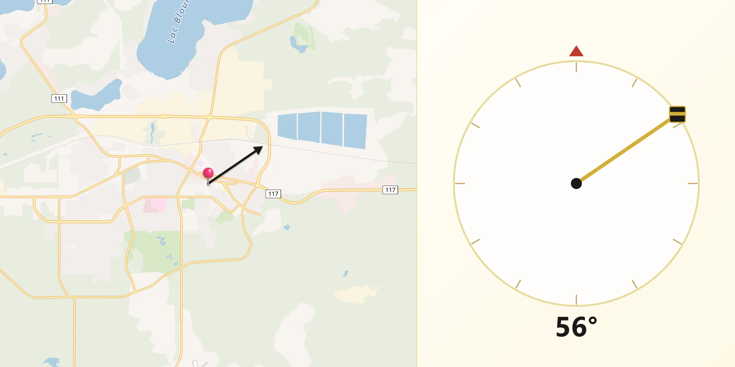 Qibla Direction from Abitibi-Témiscamingue