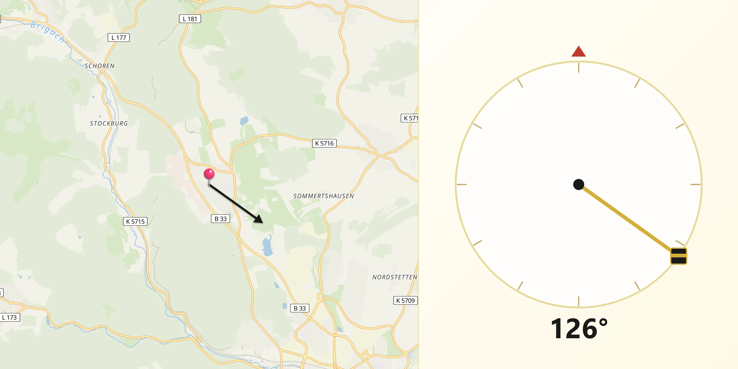 Qibla-Richtung von Mönchweiler