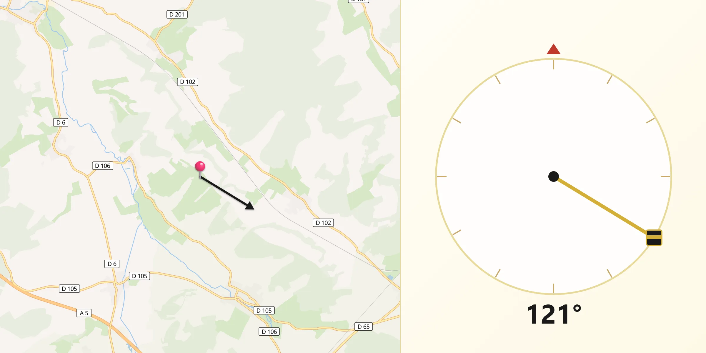 Direction vers la Qibla depuis Braux-le-Châtel